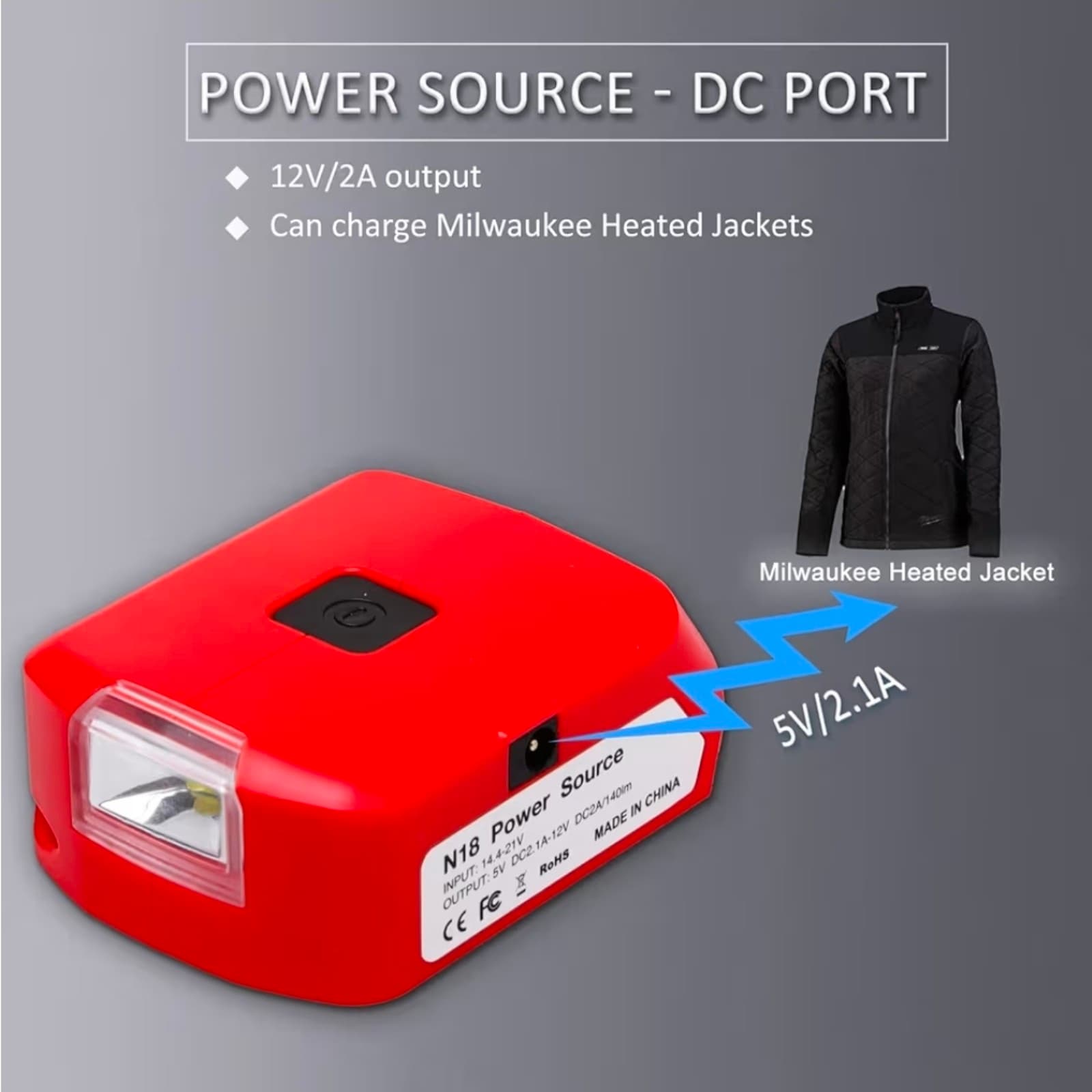 Replacement Milwaukee M18 Portable Battery Charger Adapter 49-24-2371 - Thumbnail 4