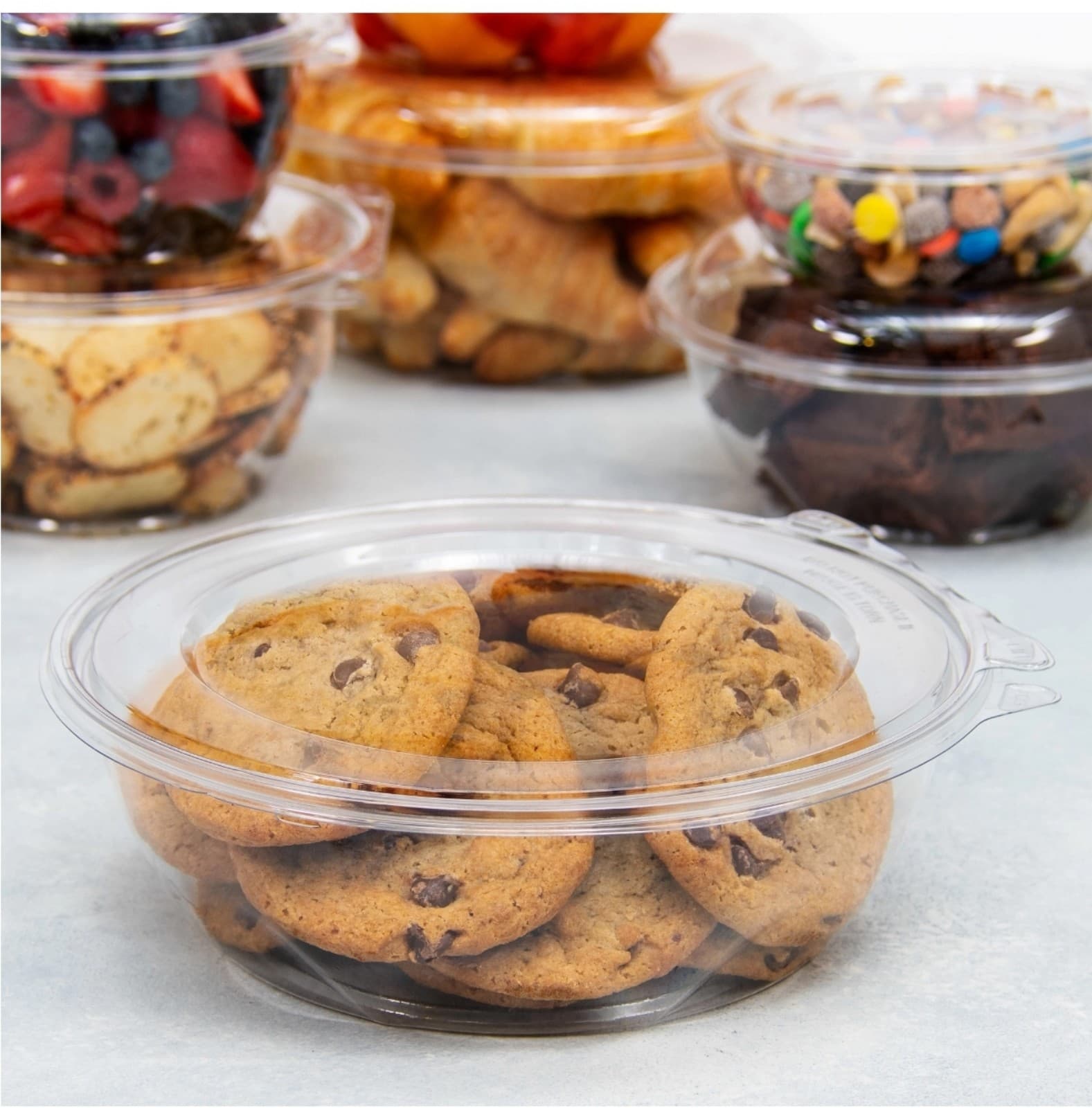 Clear 48 oz Bowl Tamper-Evident/Resistant Bowl w/ Flat Lid - Disposable 100 ct - Thumbnail 3