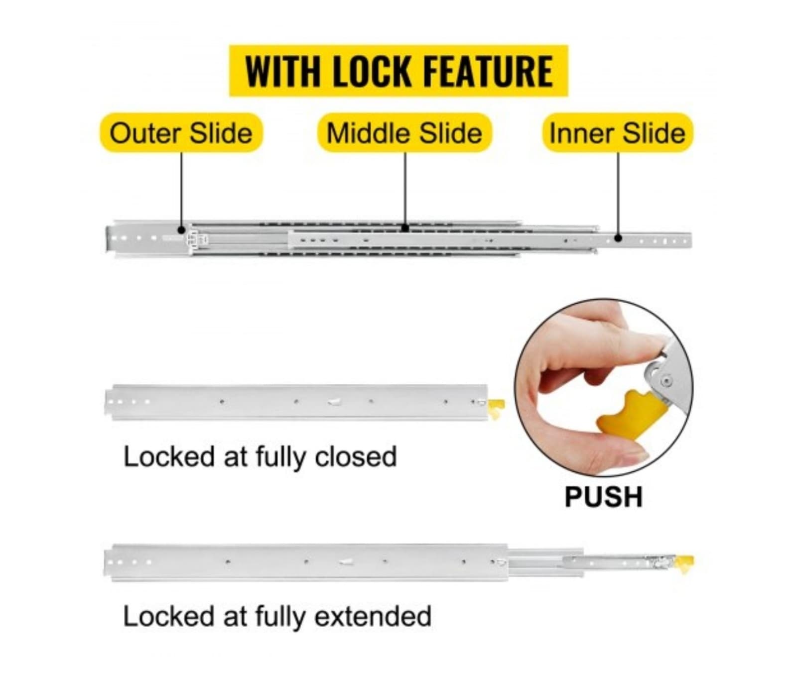 VEVOR Heavy Duty Drawer Slides 48" Length, Locking Drawer Slides 500lbs Load Cap - Thumbnail 2