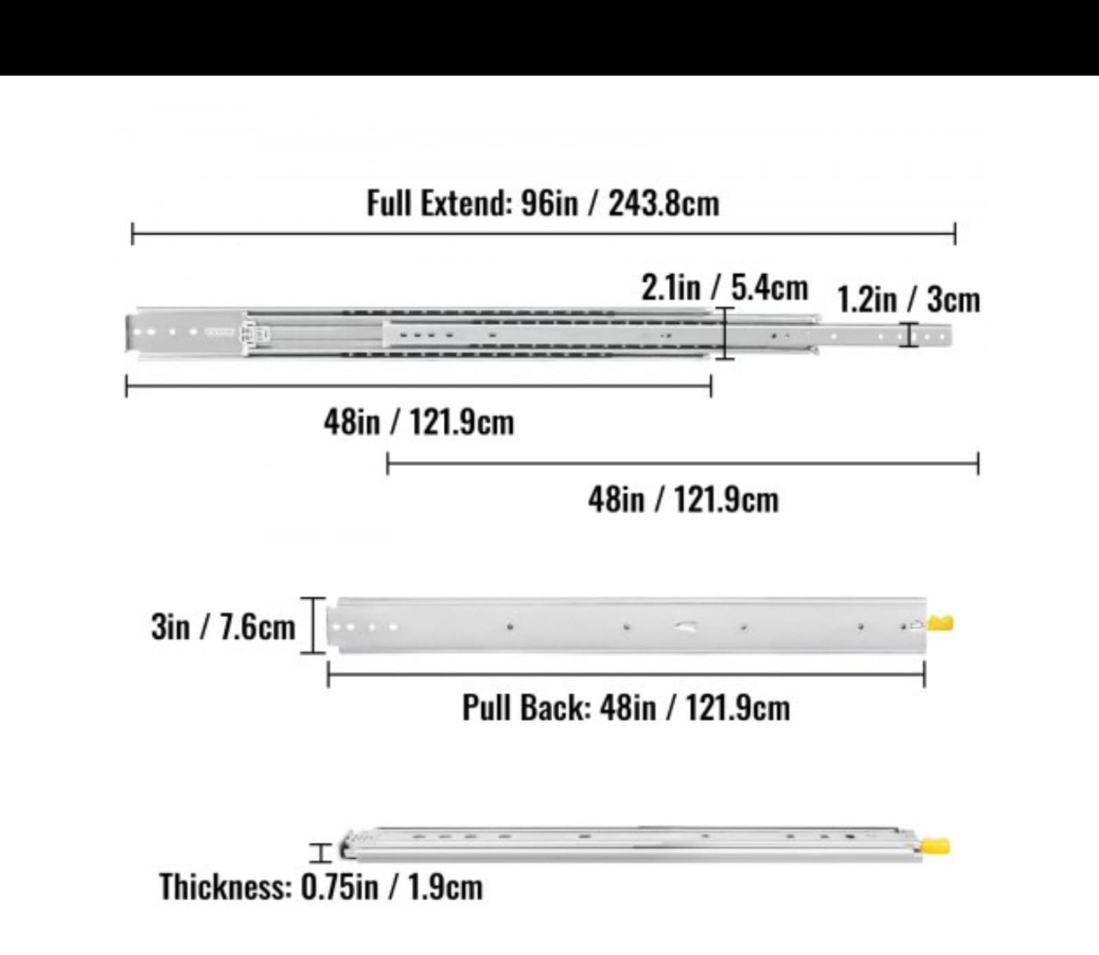 VEVOR Heavy Duty Drawer Slides 48" Length, Locking Drawer Slides 500lbs Load Cap - Thumbnail 8