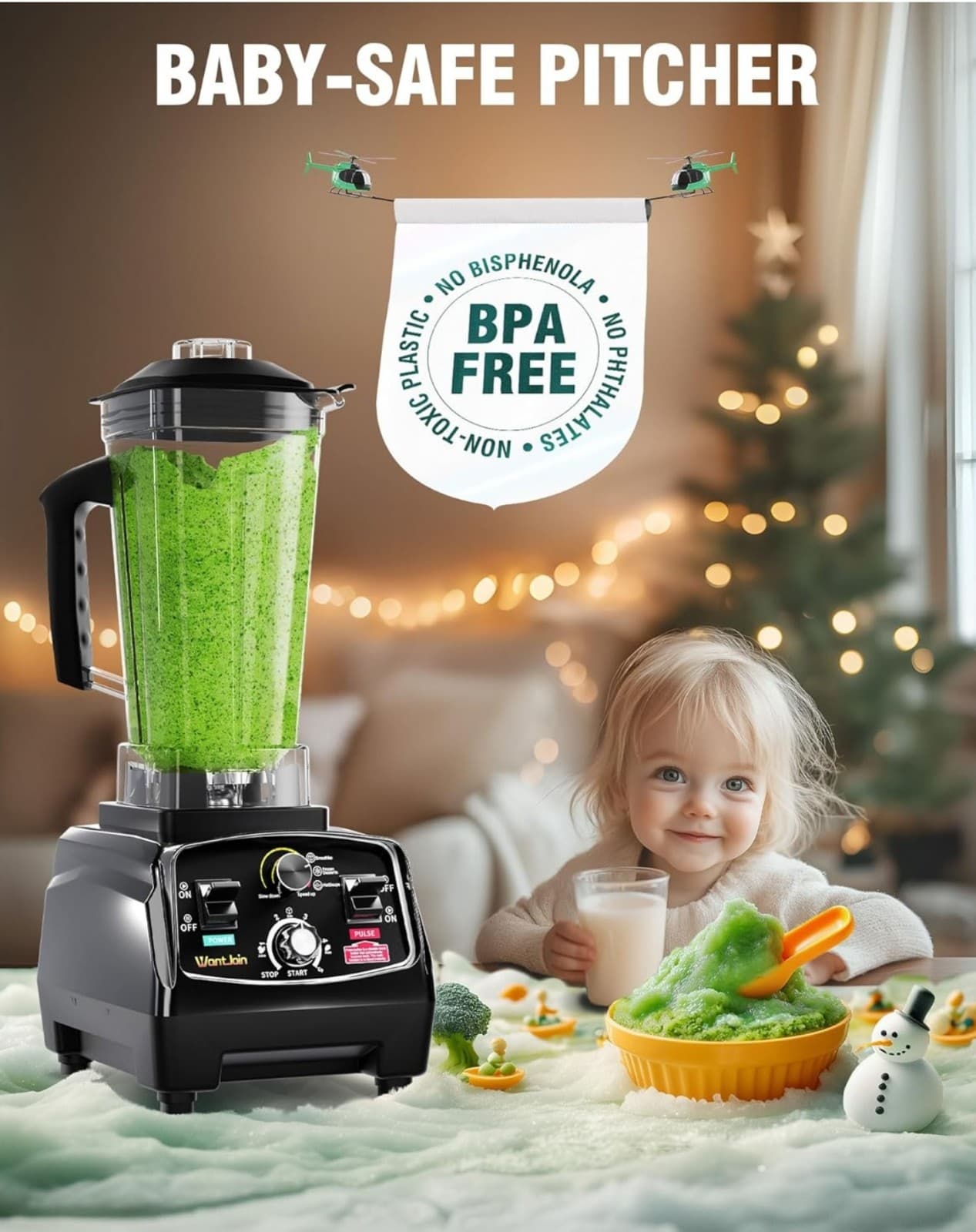 WantJoin Professional Blender, ETL listed 68oz Commercial Blender for kitchen - Thumbnail 2