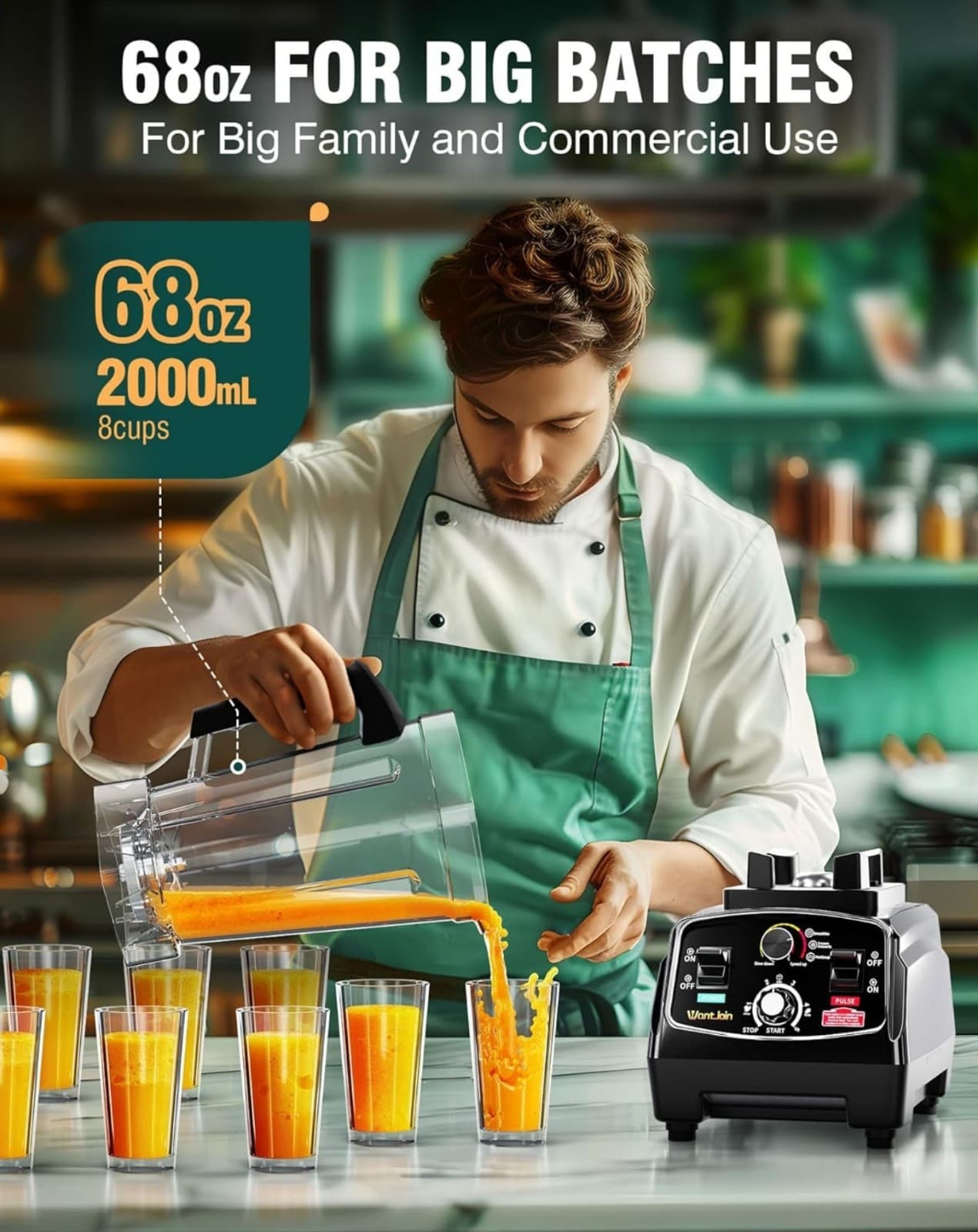 WantJoin Professional Blender, ETL listed 68oz Commercial Blender for kitchen - Thumbnail 5