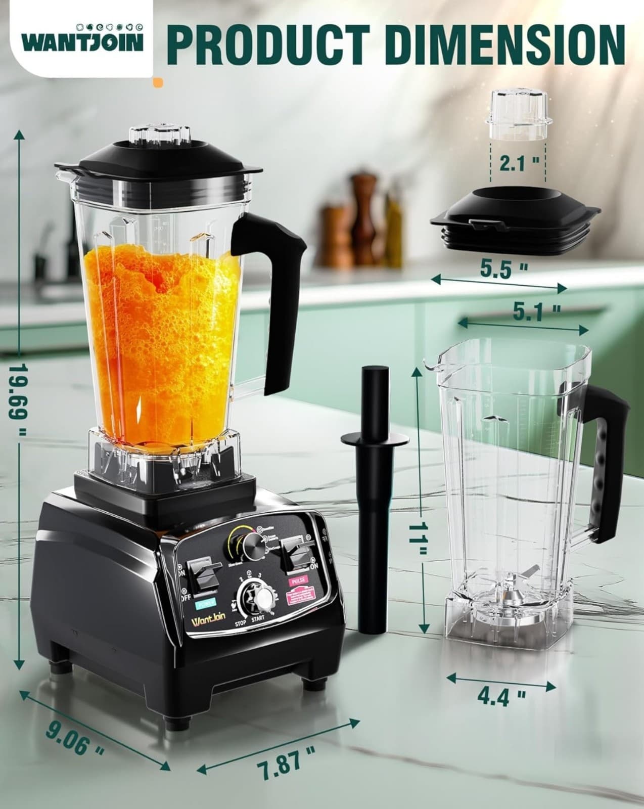 WantJoin Professional Blender, ETL listed 68oz Commercial Blender for kitchen - Thumbnail 7
