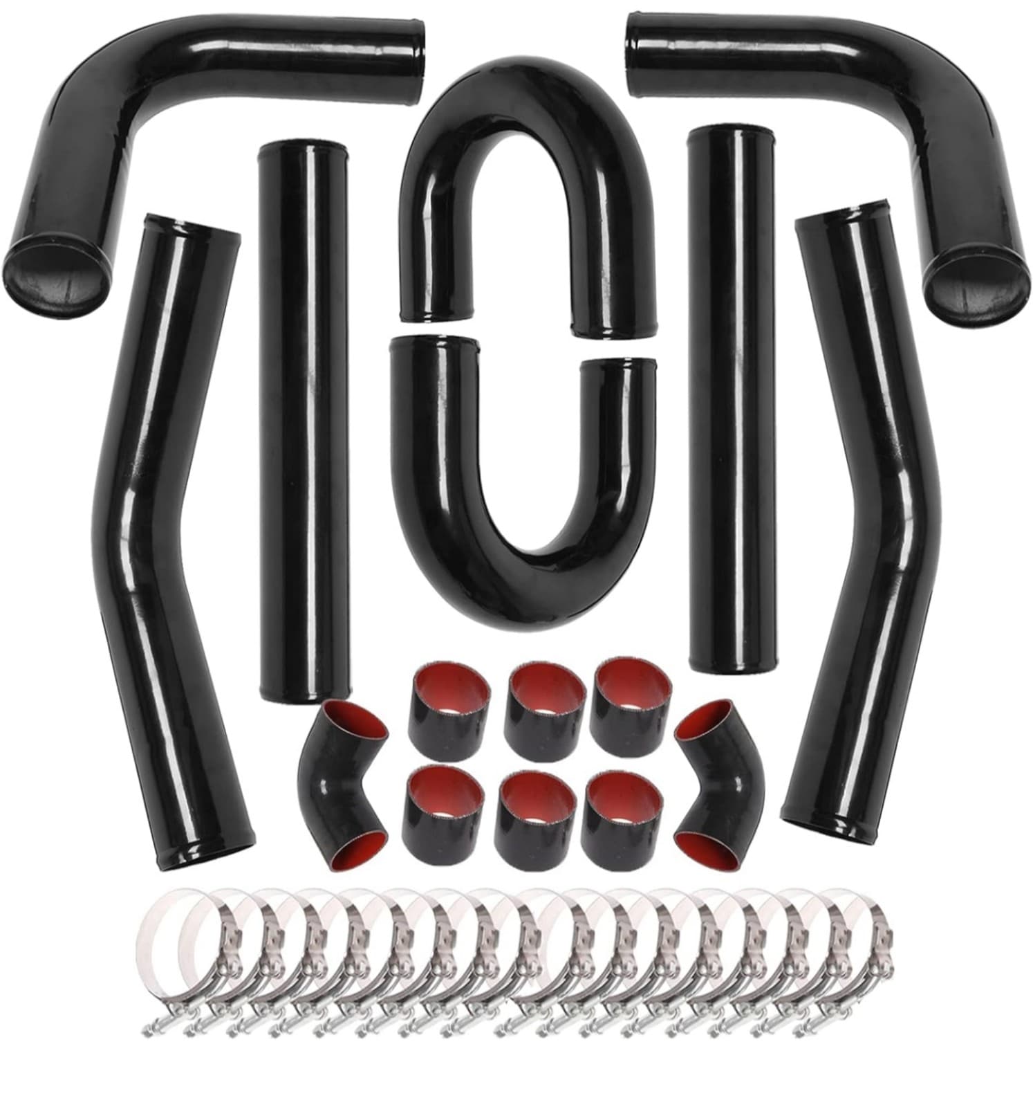 Universal 2.5 Inch Intercooler Pipe Piping Polished Aluminum Kit with Silicone H - Image 1