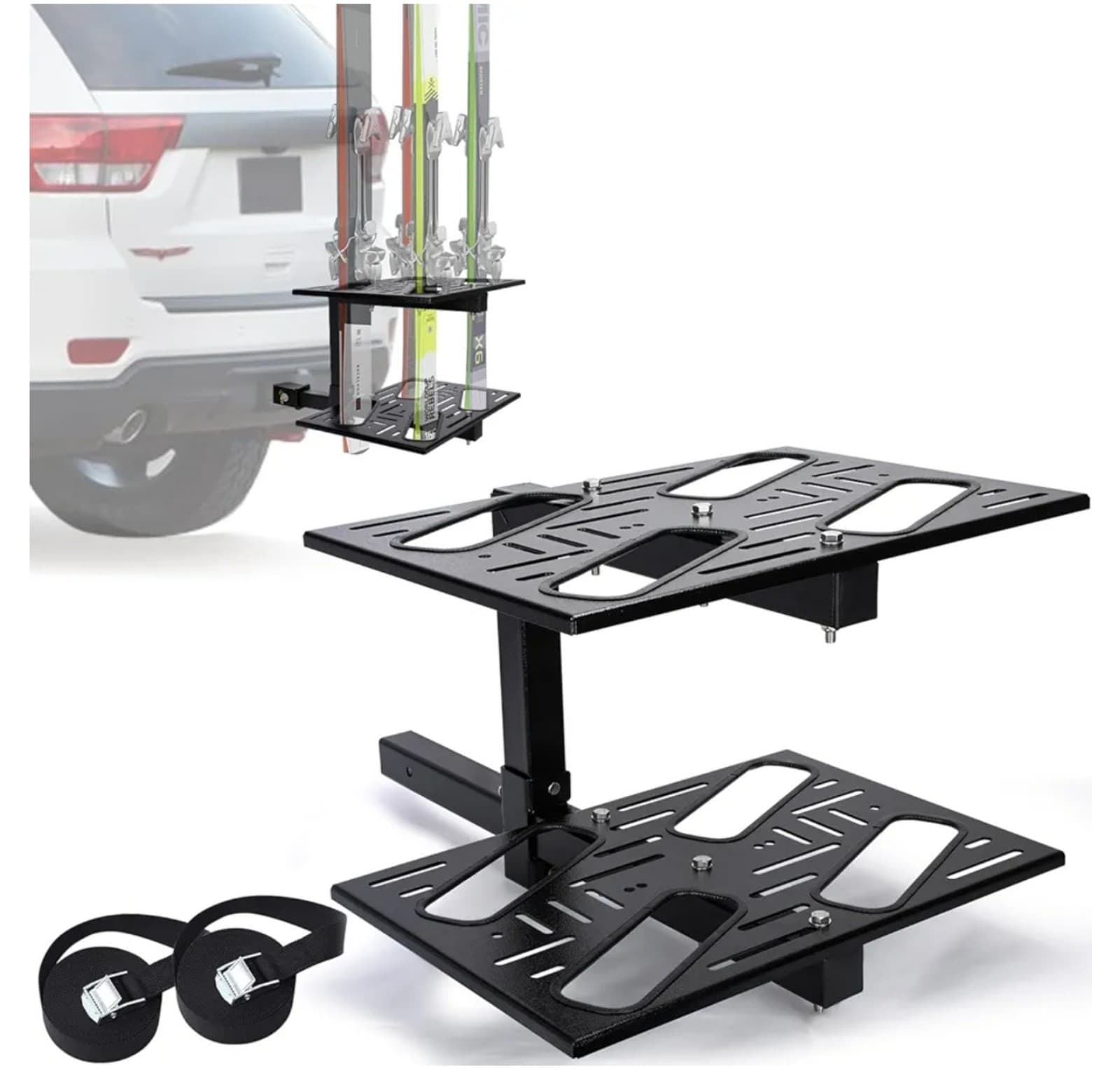 Folding Hitch Ski Rack Suited for 2" Hitch Receiver, Full Tilt - Image 1