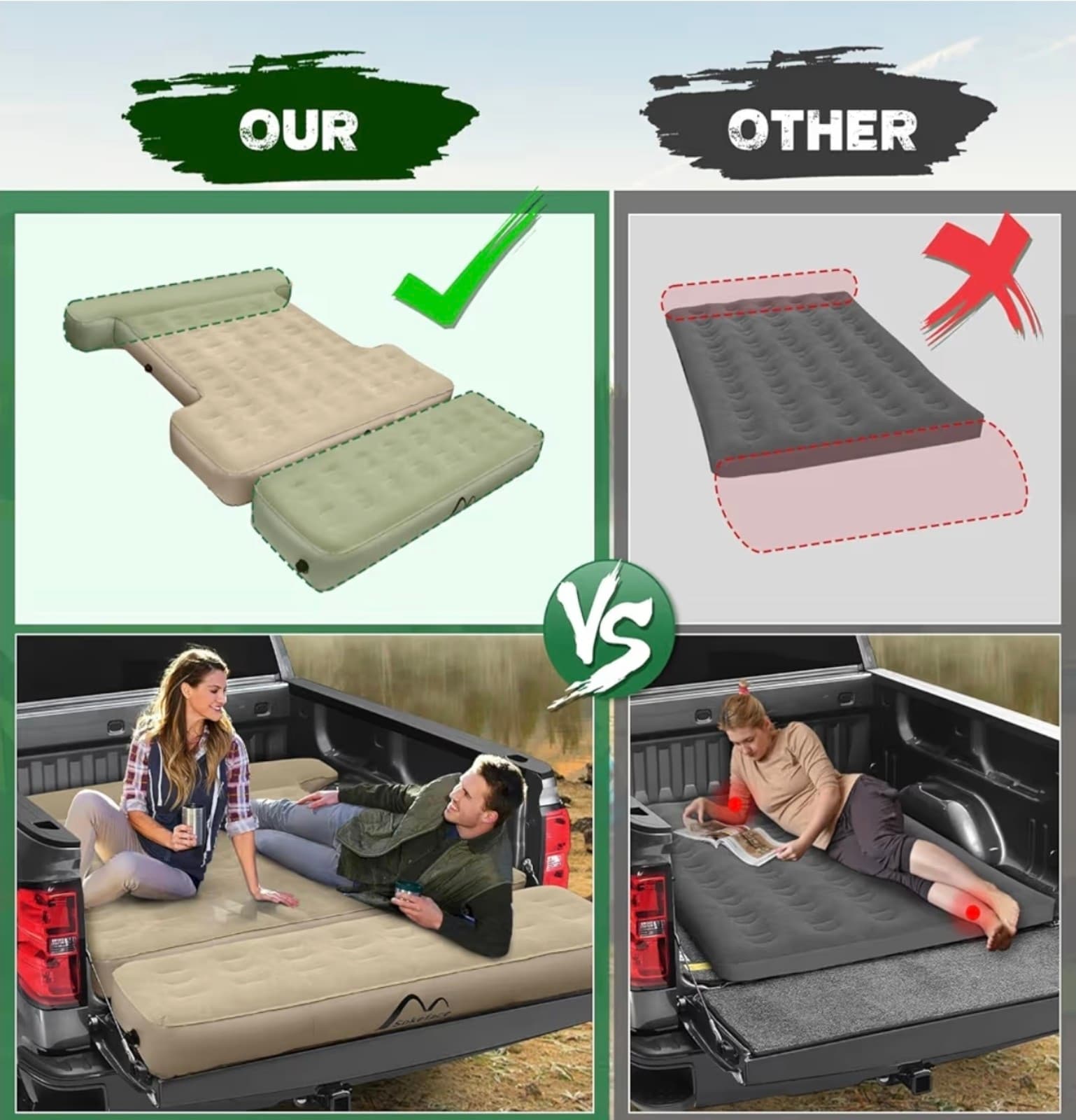 Detachable Tailgate Extendable 5.5-5.8ft Truck Bed Air Mattress - Heavy-Duty Inf - Thumbnail 4