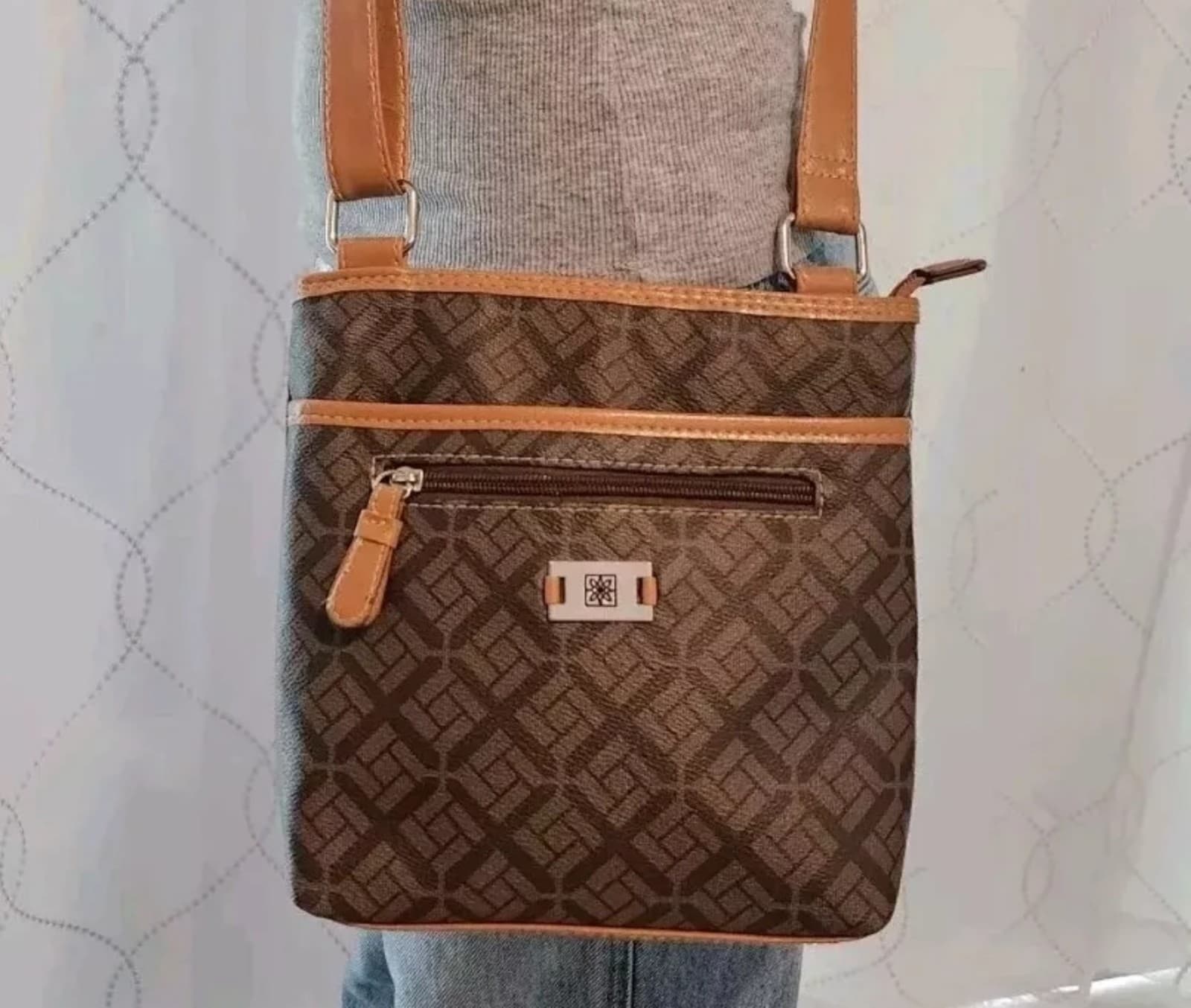 George Crossbody Shoulder Purse Bag Tan And Brown Faux Leather - Thumbnail 2