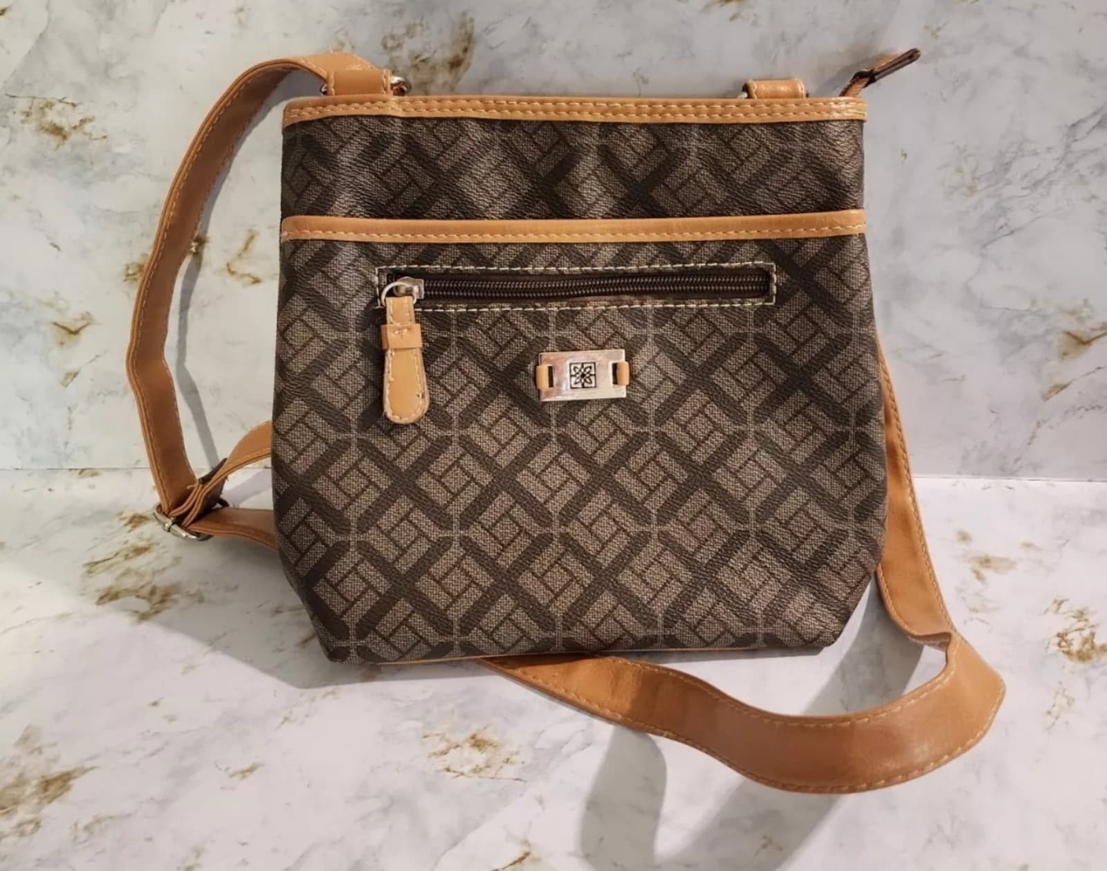 George Crossbody Shoulder Purse Bag Tan And Brown Faux Leather - Image 1