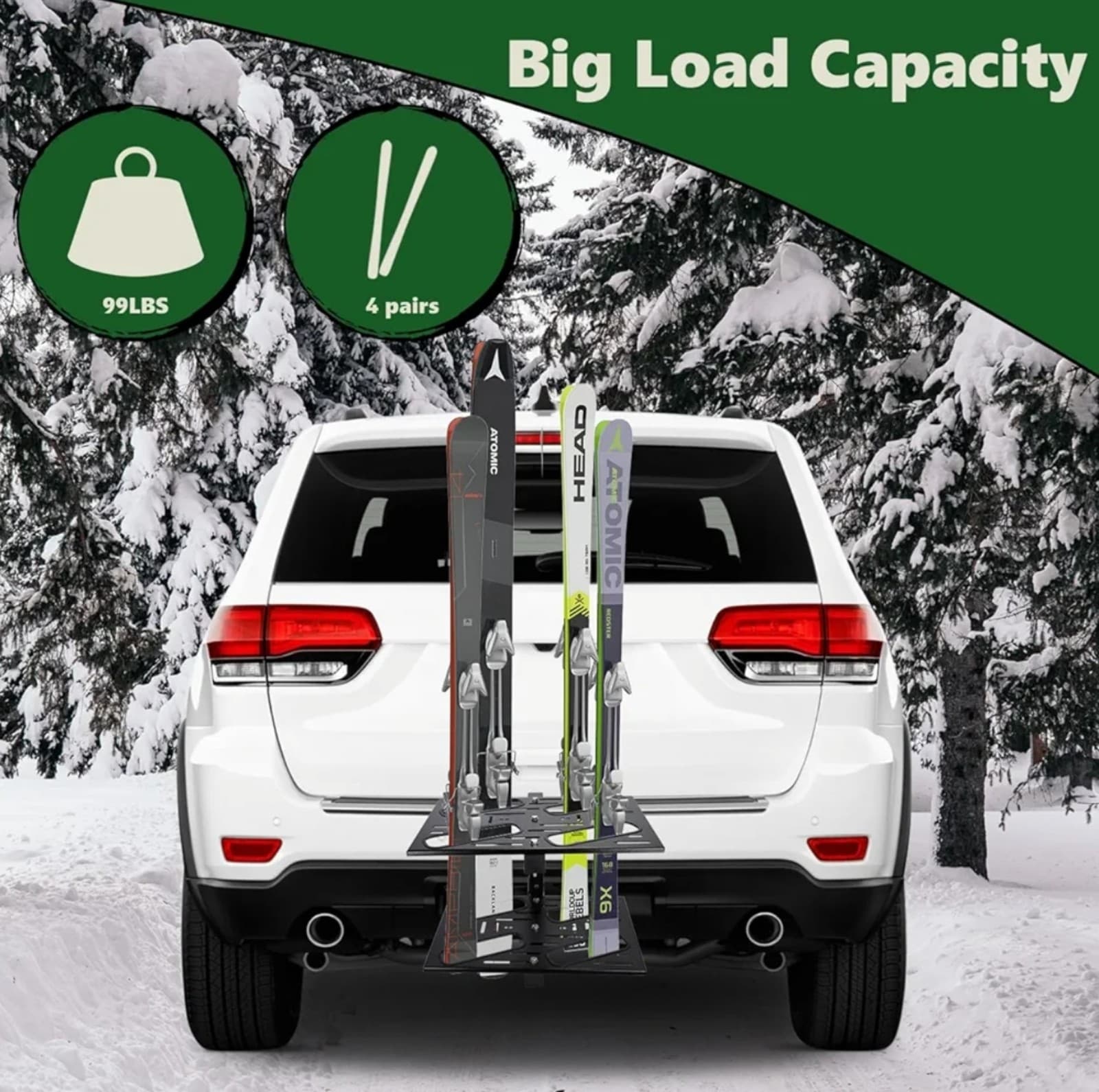 Folding Hitch Ski Rack Suited for 2" Hitch Receiver, Full Tilt - Thumbnail 7
