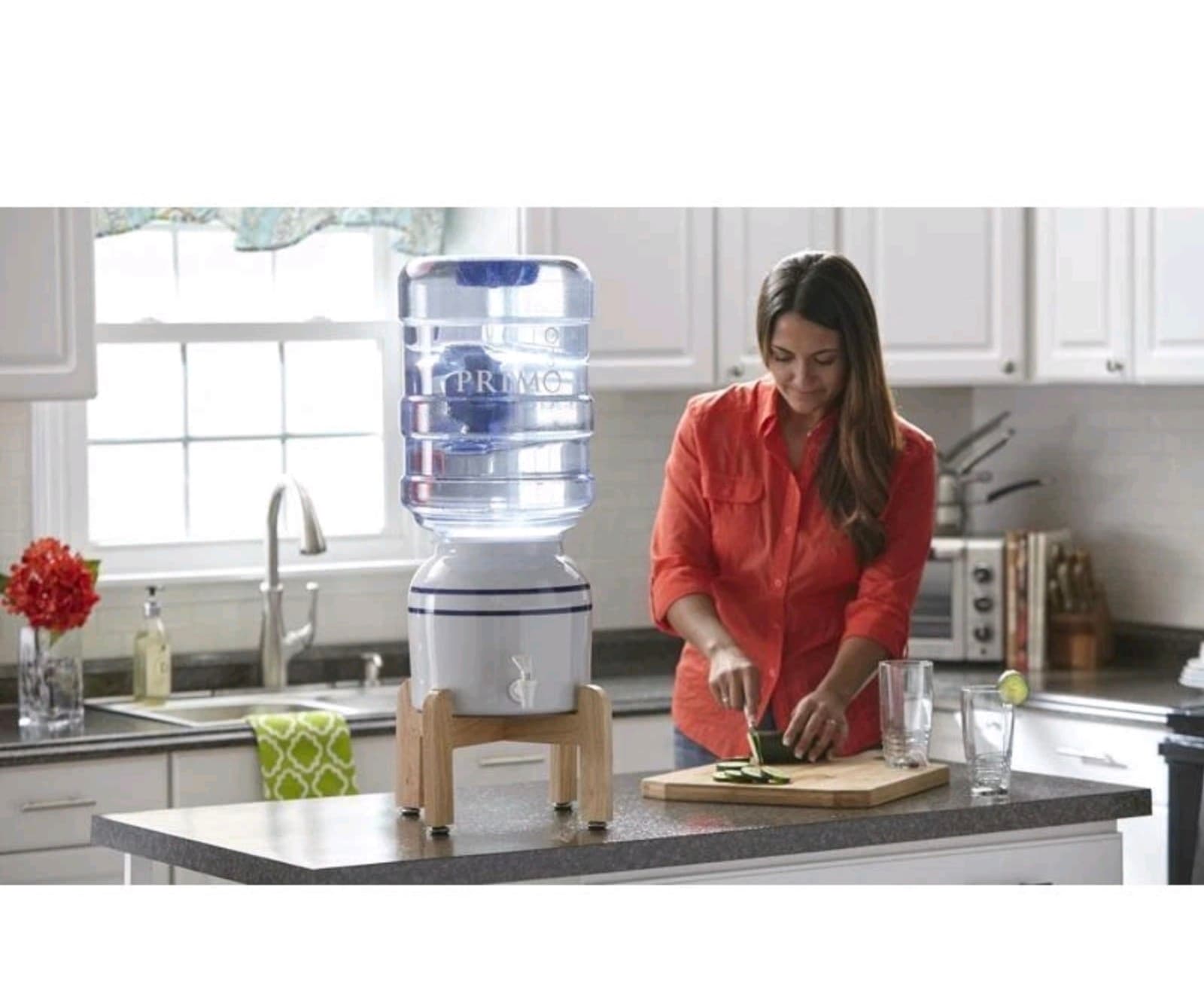 Ceramic Countertop Water Dispenser Top Loading Wooden Stand 3-5 Gallon Bottles - Thumbnail 2