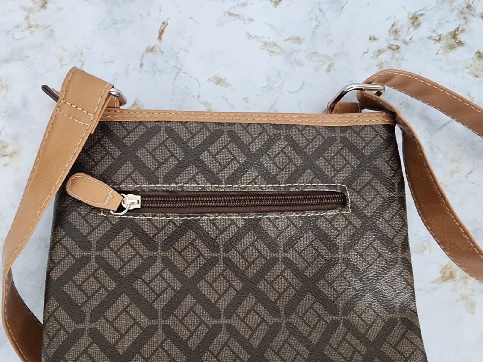 George Crossbody Shoulder Purse Bag Tan And Brown Faux Leather - Thumbnail 8