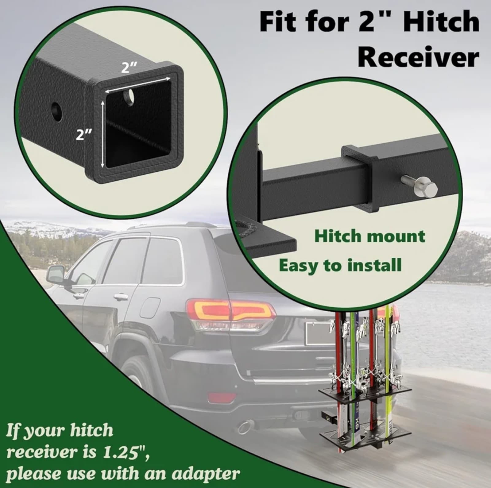Folding Hitch Ski Rack Suited for 2" Hitch Receiver, Full Tilt - Thumbnail 3