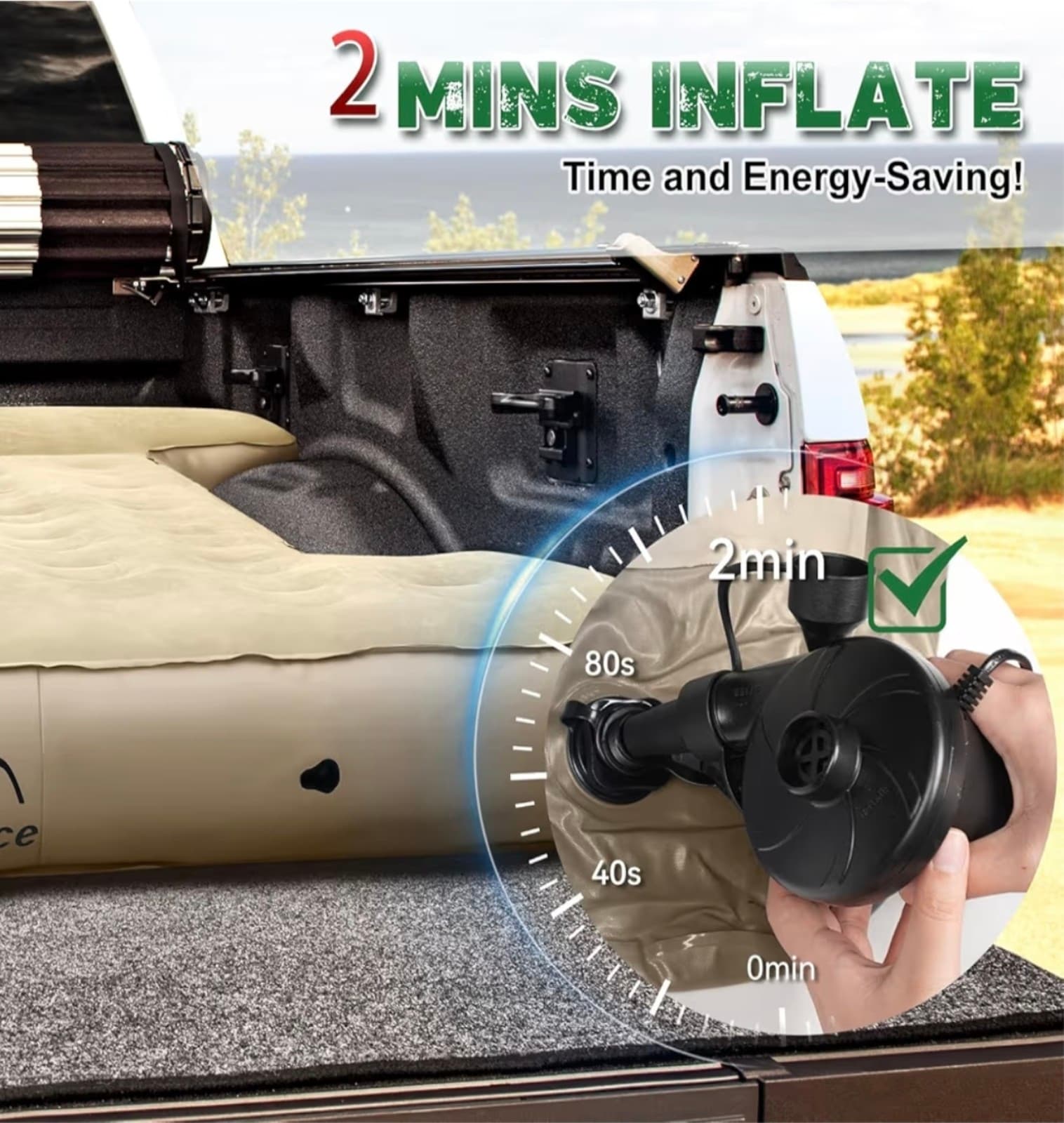 Detachable Tailgate Extendable 5.5-5.8ft Truck Bed Air Mattress - Heavy-Duty Inf - Thumbnail 6