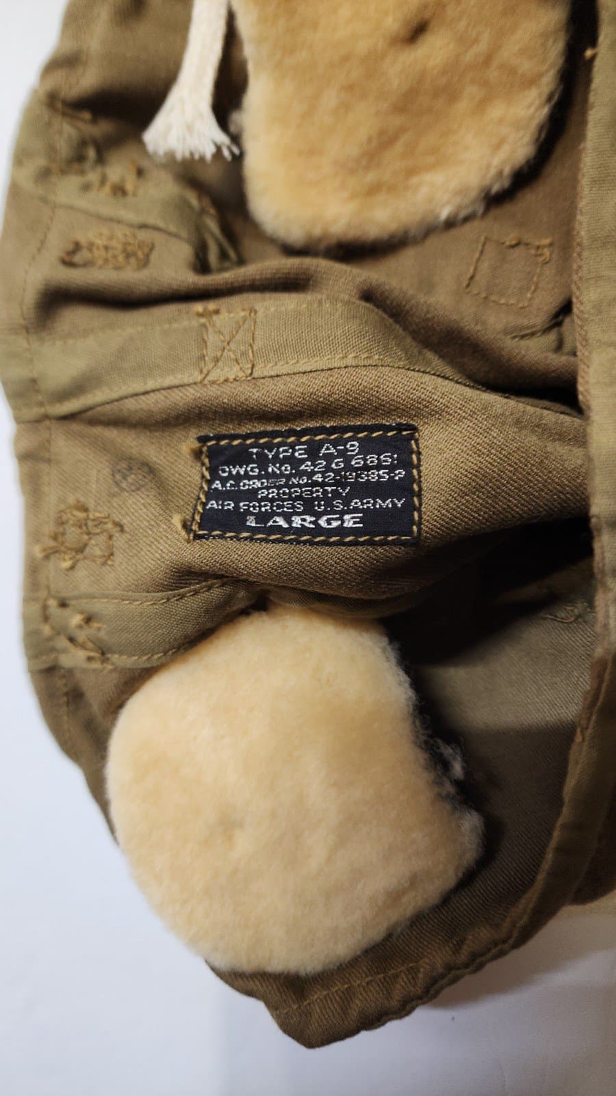 ORIGINAL WW ll A-9 AIR FORCE U.S. ARMY PILOT'S FLYING CAP Large No42-G686 - Thumbnail 7