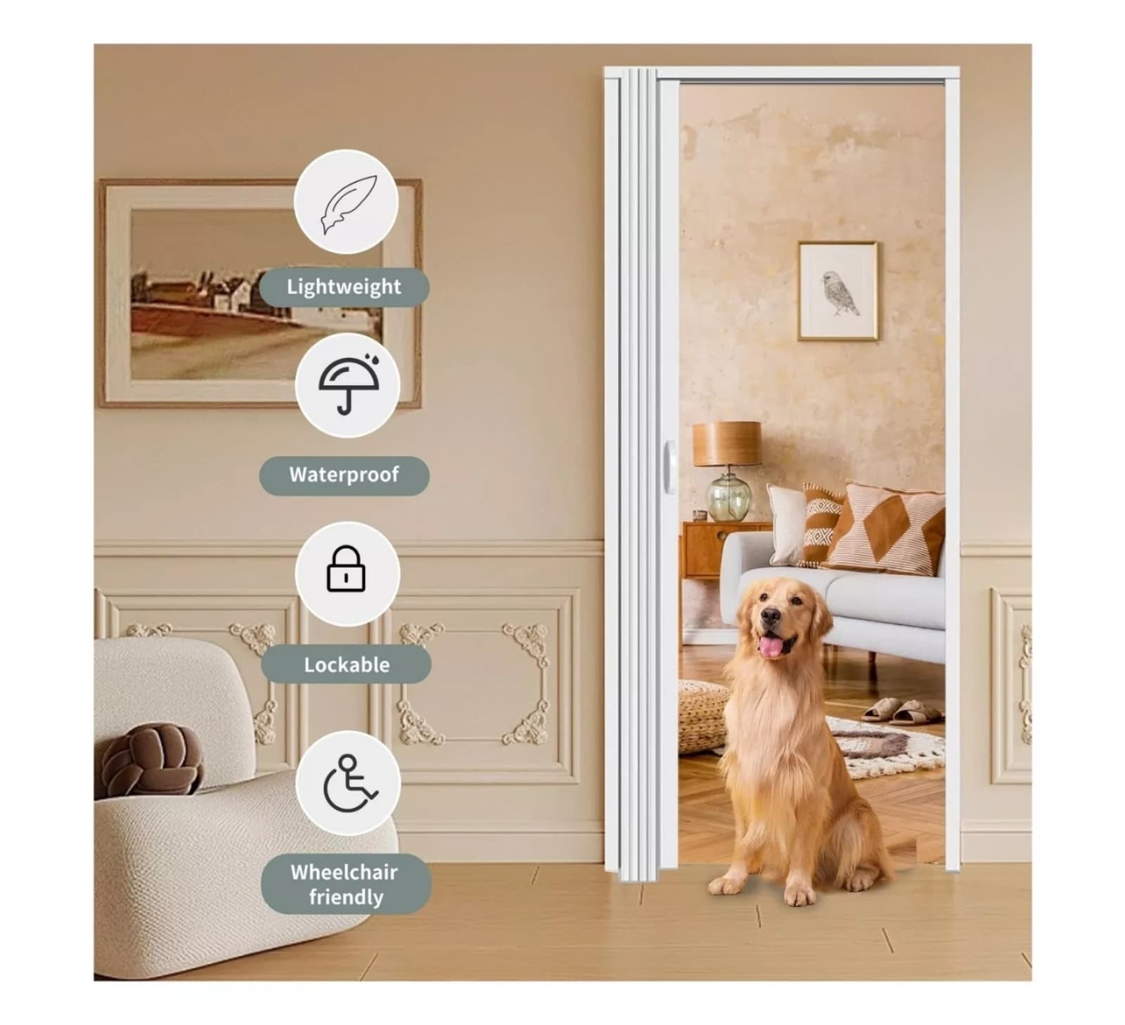 Interior Accordion Door 38x80in,White Folding Door,Partition Door Room Divider - Thumbnail 6