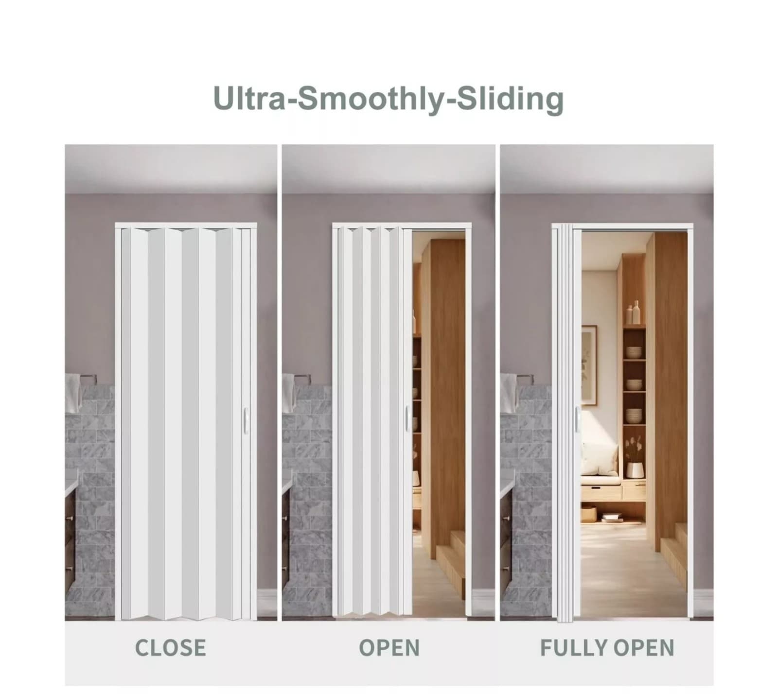Interior Accordion Door 38x80in,White Folding Door,Partition Door Room Divider - Thumbnail 3