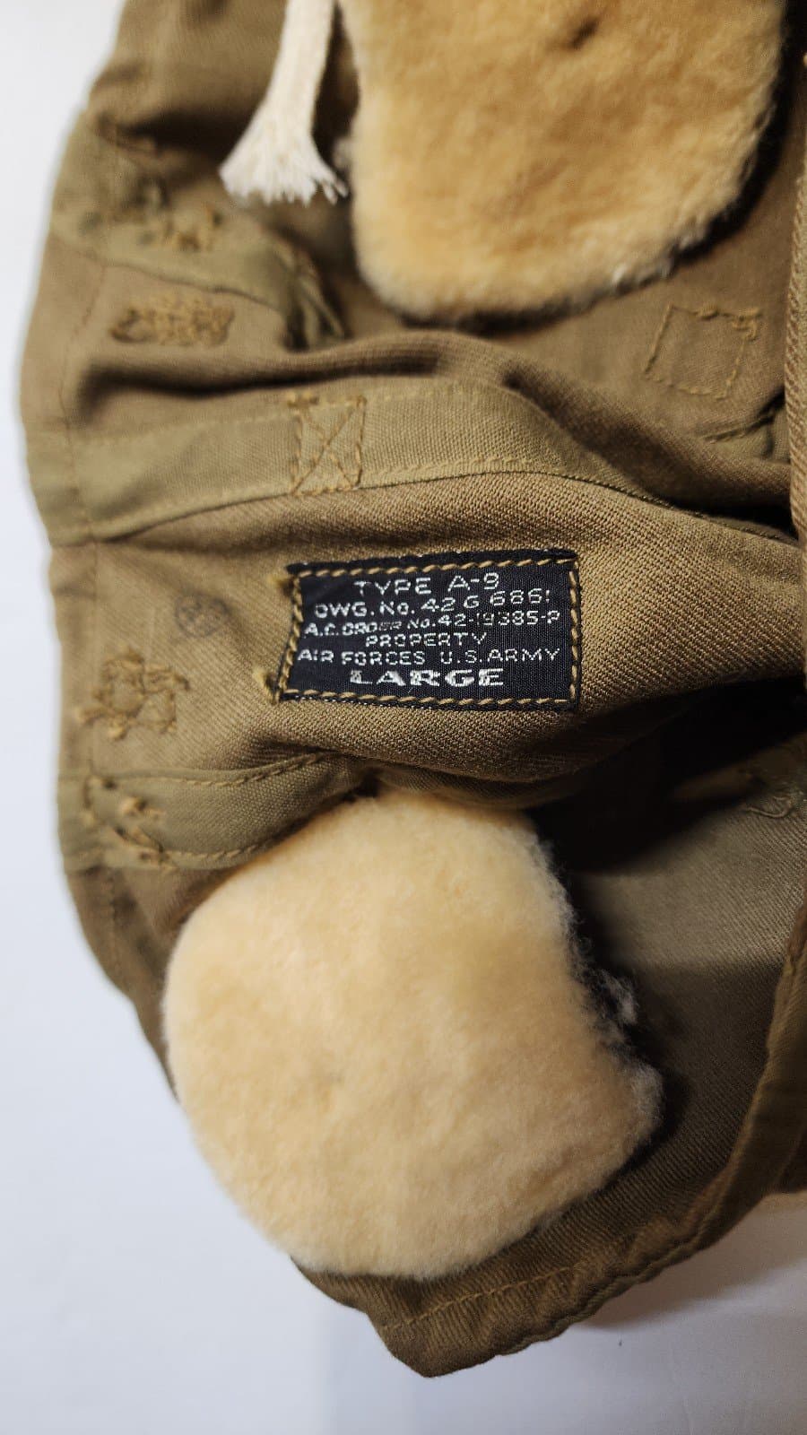 ORIGINAL WW ll A-9 AIR FORCE U.S. ARMY PILOT'S FLYING CAP Large No42-G686 - Thumbnail 6