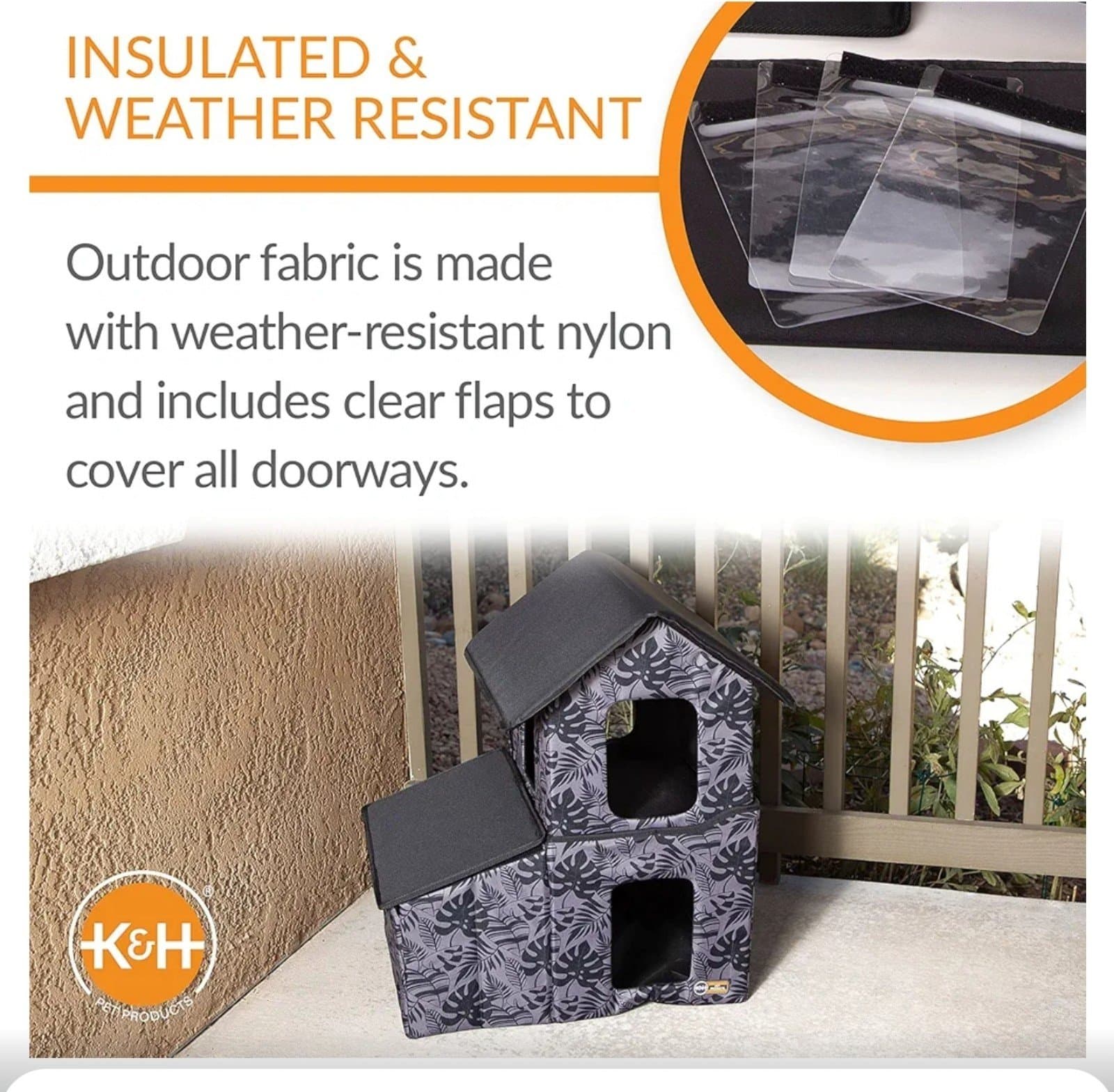 Heated Two-Story Outdoor Kitty House with Dining Room Green Leaf 22 X 27 X 27 In - Thumbnail 4