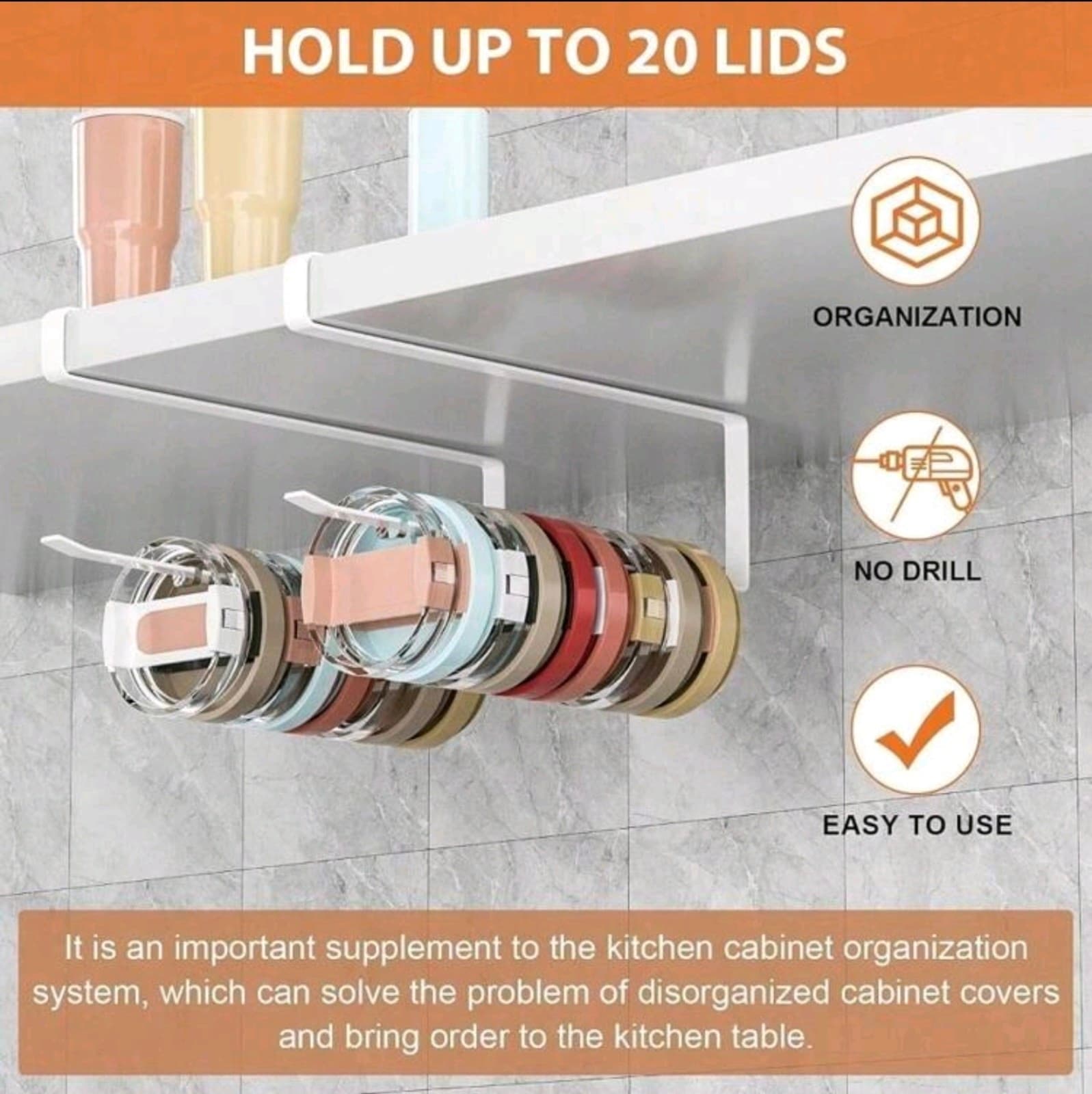 Tumbler Lid Organizer – Space-Saving Cup Lid Storage Holder - Thumbnail 3