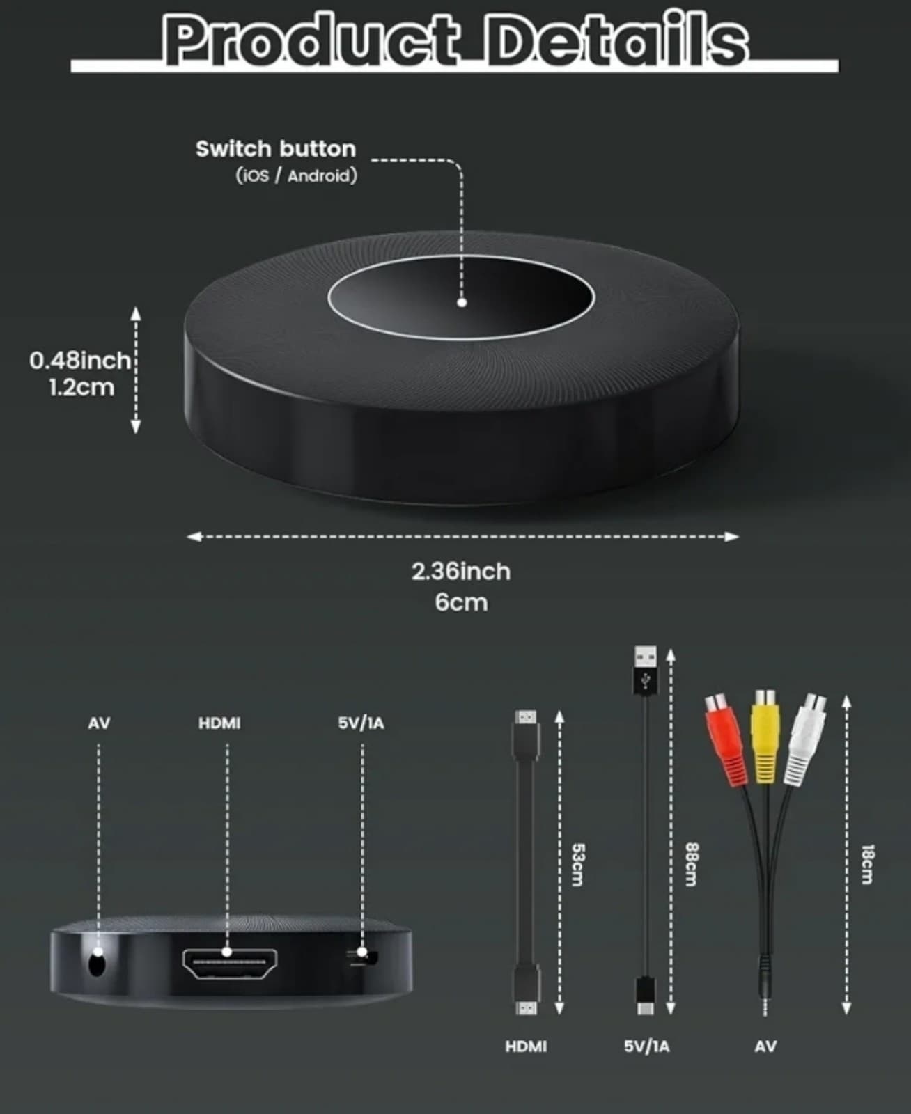 Wireless HDMI Display Dongle Adapter, Plug & Play 1080P/60Hz, 2.4/5G Streaming f - Thumbnail 5