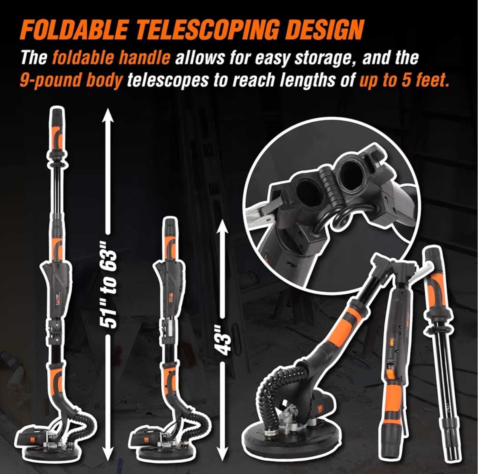 Dual-Head Drywall Sander with 15-Foot Dust Hose - Thumbnail 6