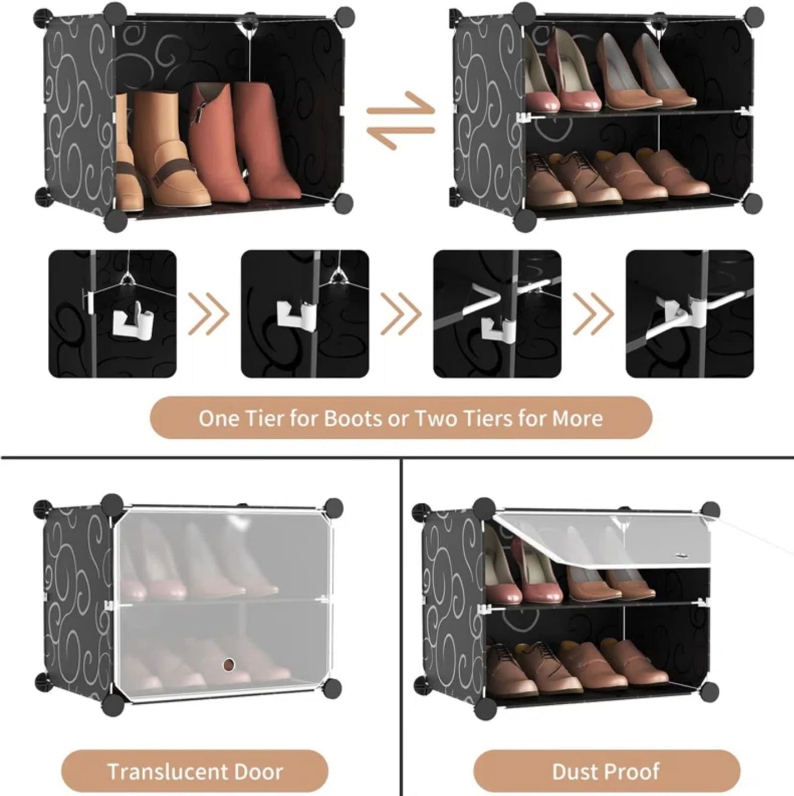 Portable Shoe Rack Organizer 8-Tier Shoe Cabinet 48-Pair Shoe Organizer Expandab - Thumbnail 4