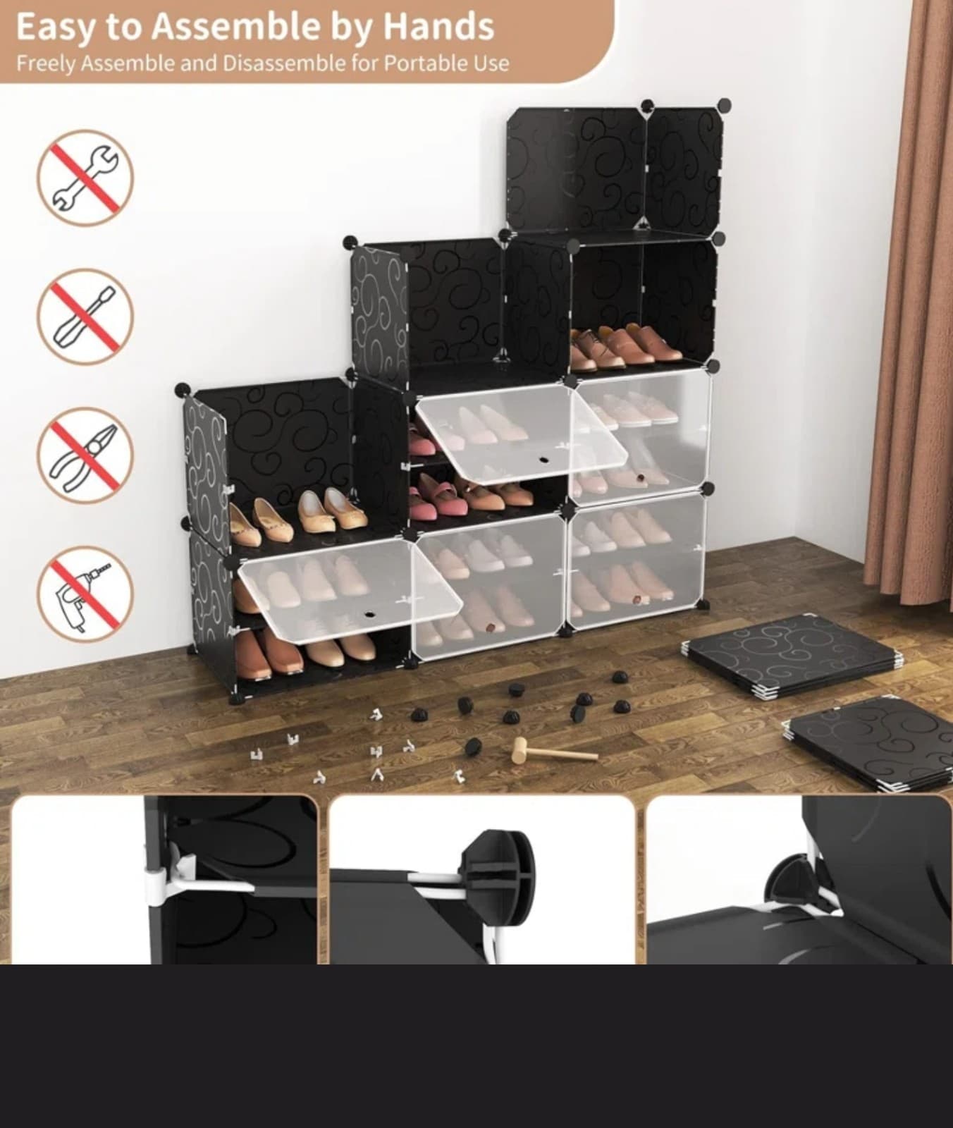 Portable Shoe Rack Organizer 8-Tier Shoe Cabinet 48-Pair Shoe Organizer Expandab - Thumbnail 3