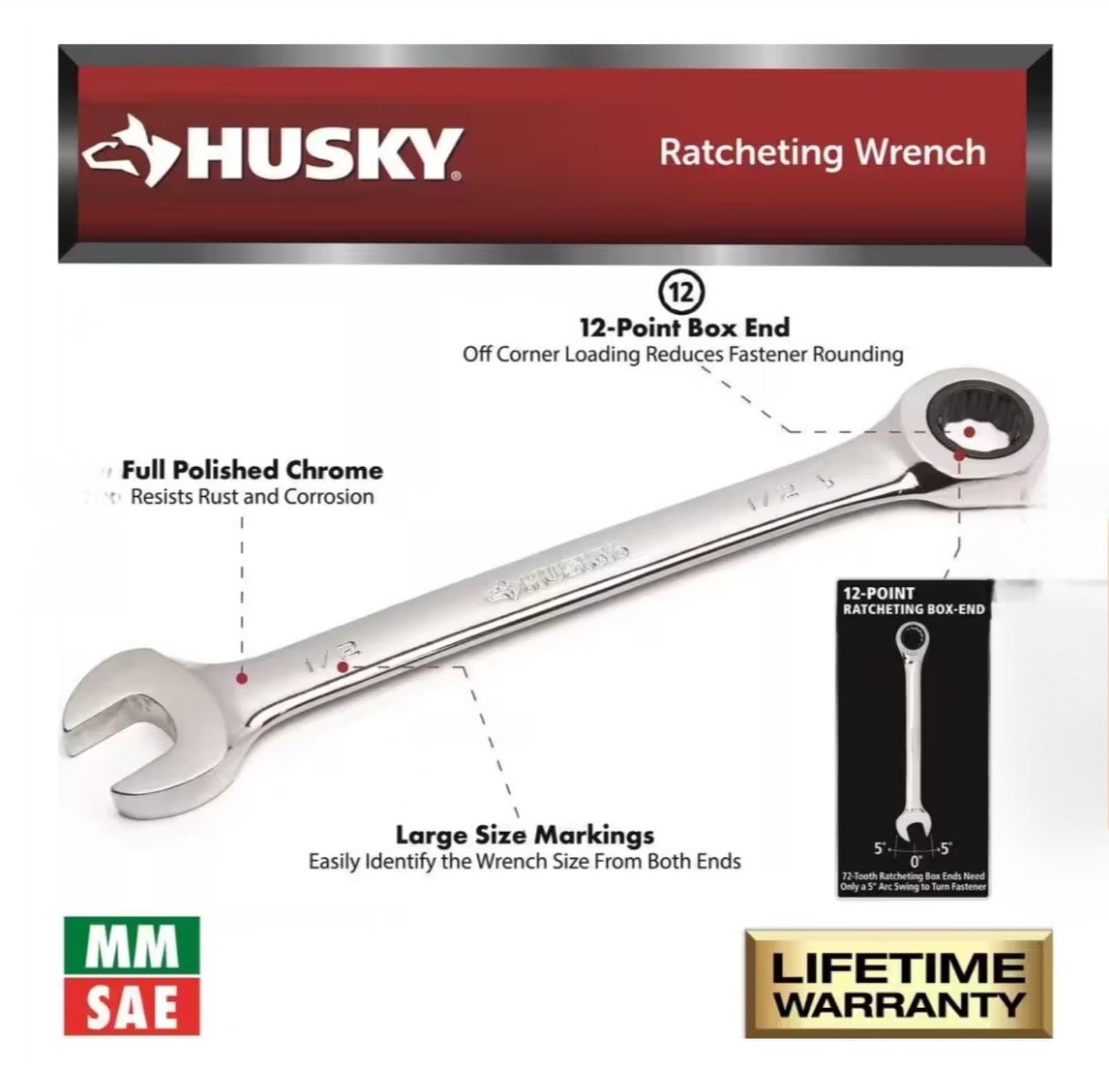 Husky 20pc Ratcheting SAE/MM Combination Wrench Set - Thumbnail 3