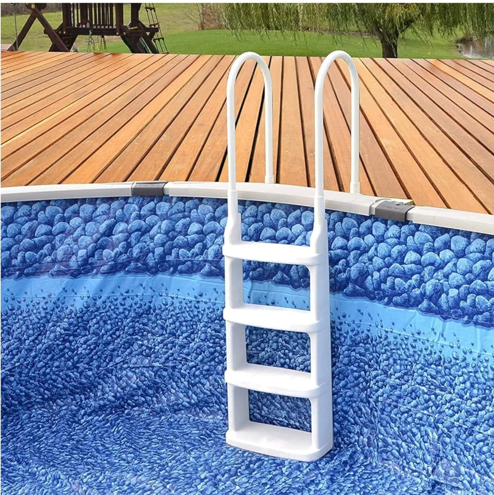 Main Access Easy Incline White Pool Deck Ladder for 48 to 54 Inch Above Ground P - Thumbnail 4