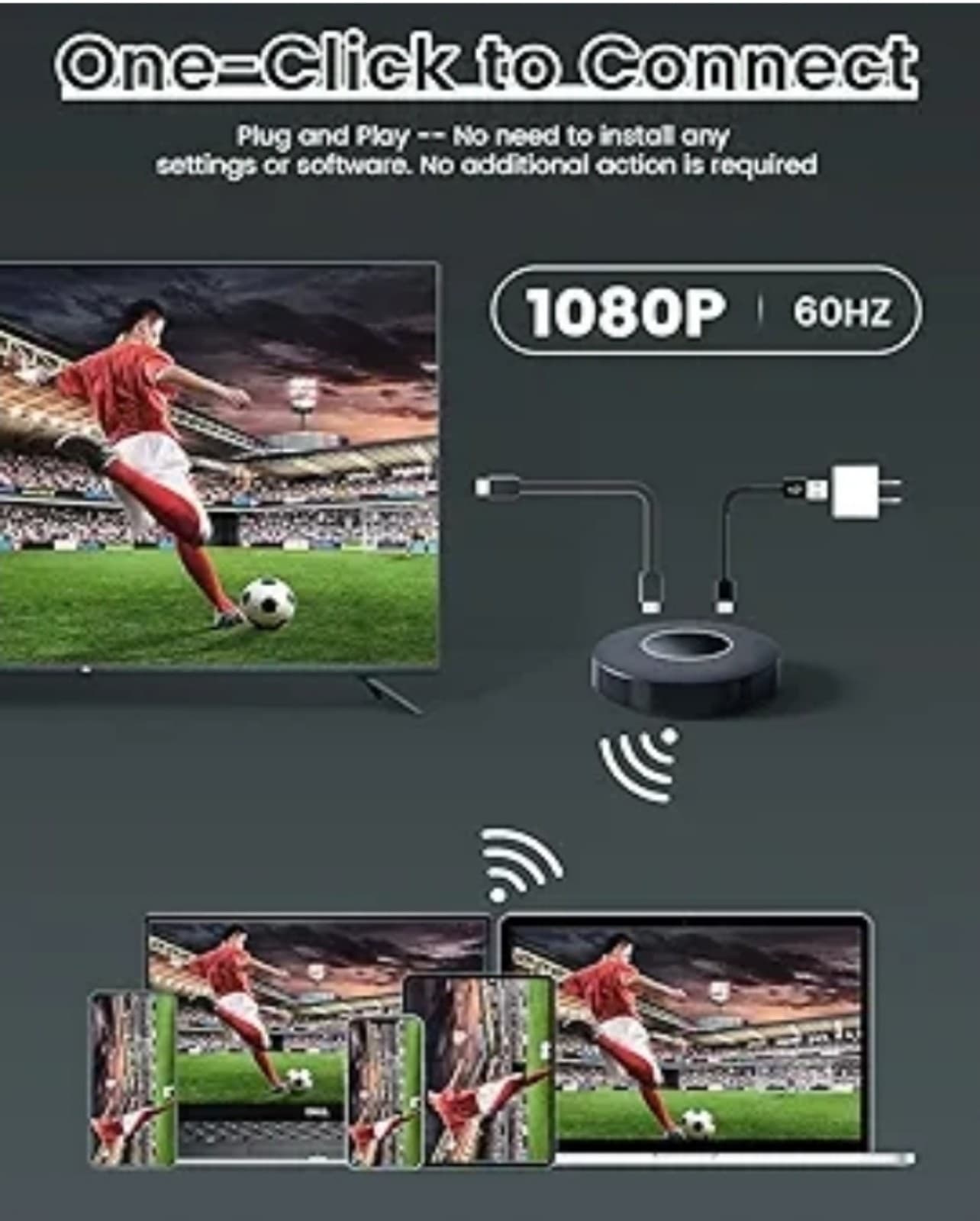 Wireless HDMI Display Dongle Adapter, Plug & Play 1080P/60Hz, 2.4/5G Streaming f - Thumbnail 3