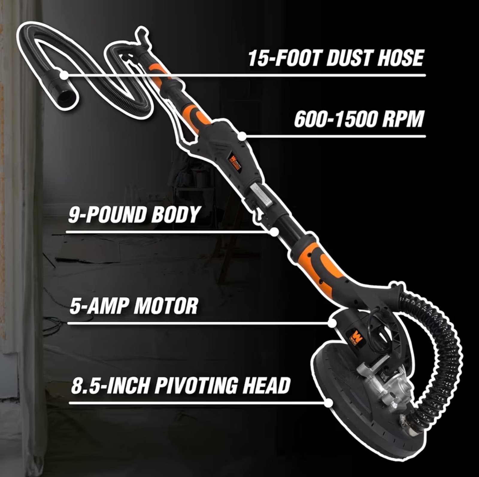 Dual-Head Drywall Sander with 15-Foot Dust Hose - Thumbnail 8