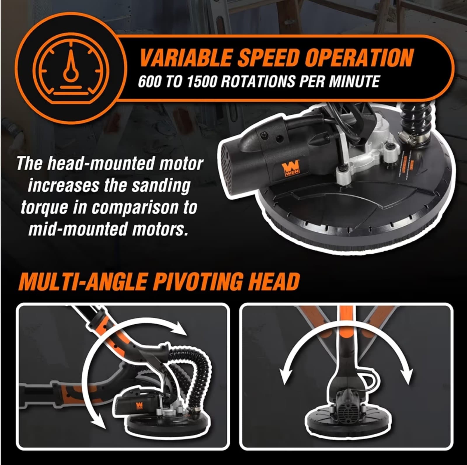 Dual-Head Drywall Sander with 15-Foot Dust Hose - Thumbnail 7