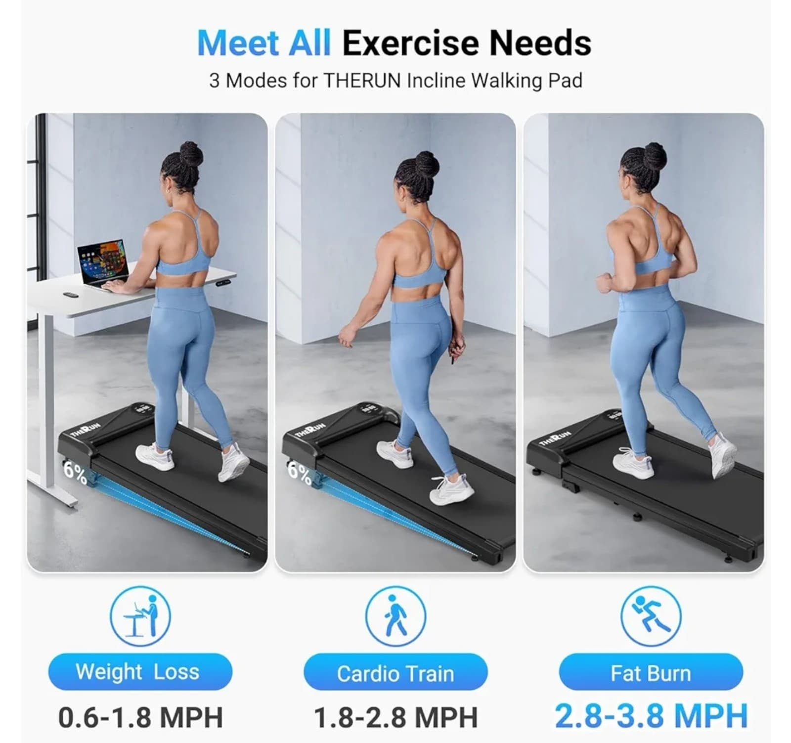 THERUN Walking Pad Treadmill Under Desk, Portable Mini Treadmill for Home/Office - Thumbnail 2