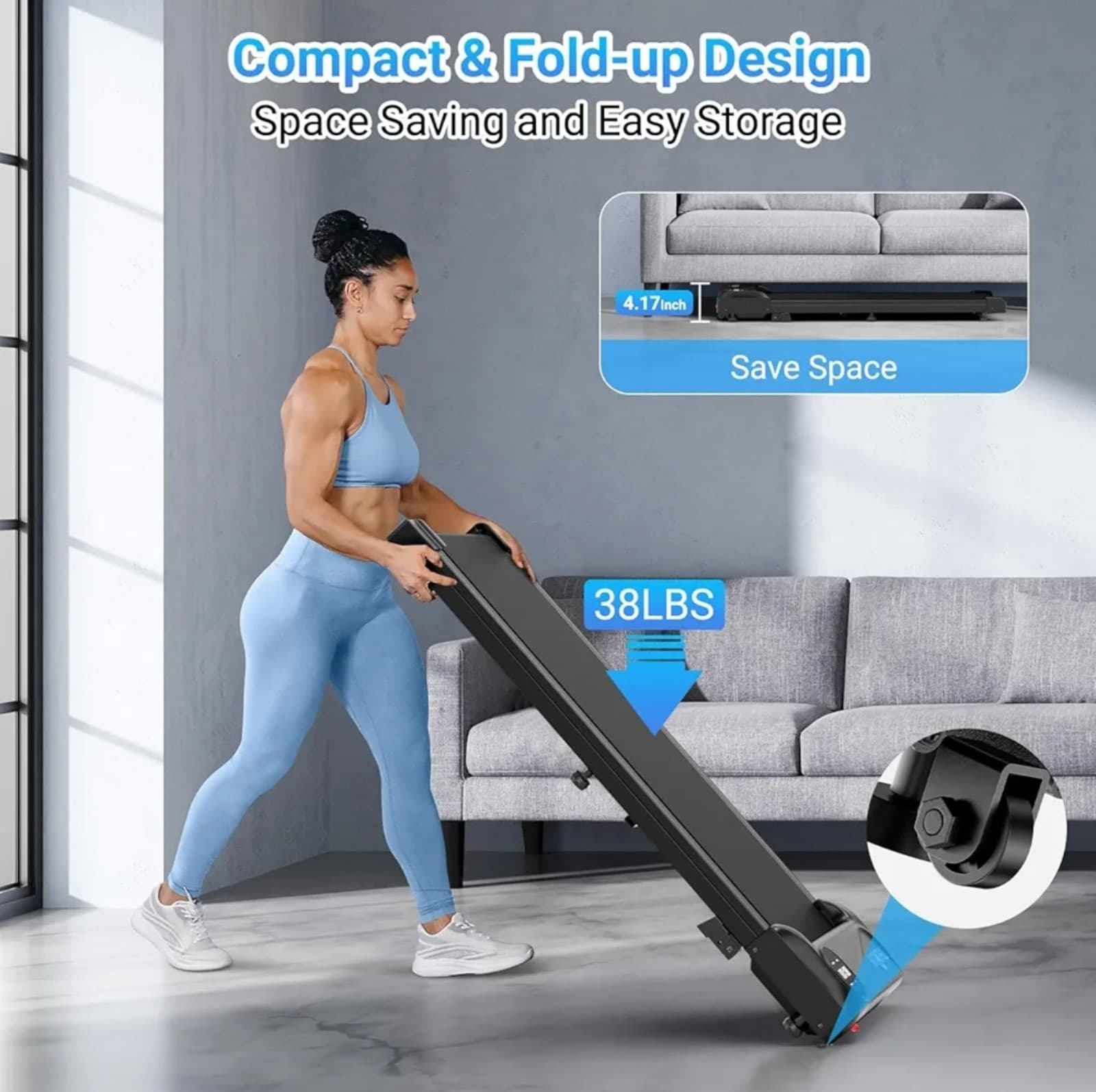 THERUN Walking Pad Treadmill Under Desk, Portable Mini Treadmill for Home/Office - Thumbnail 5