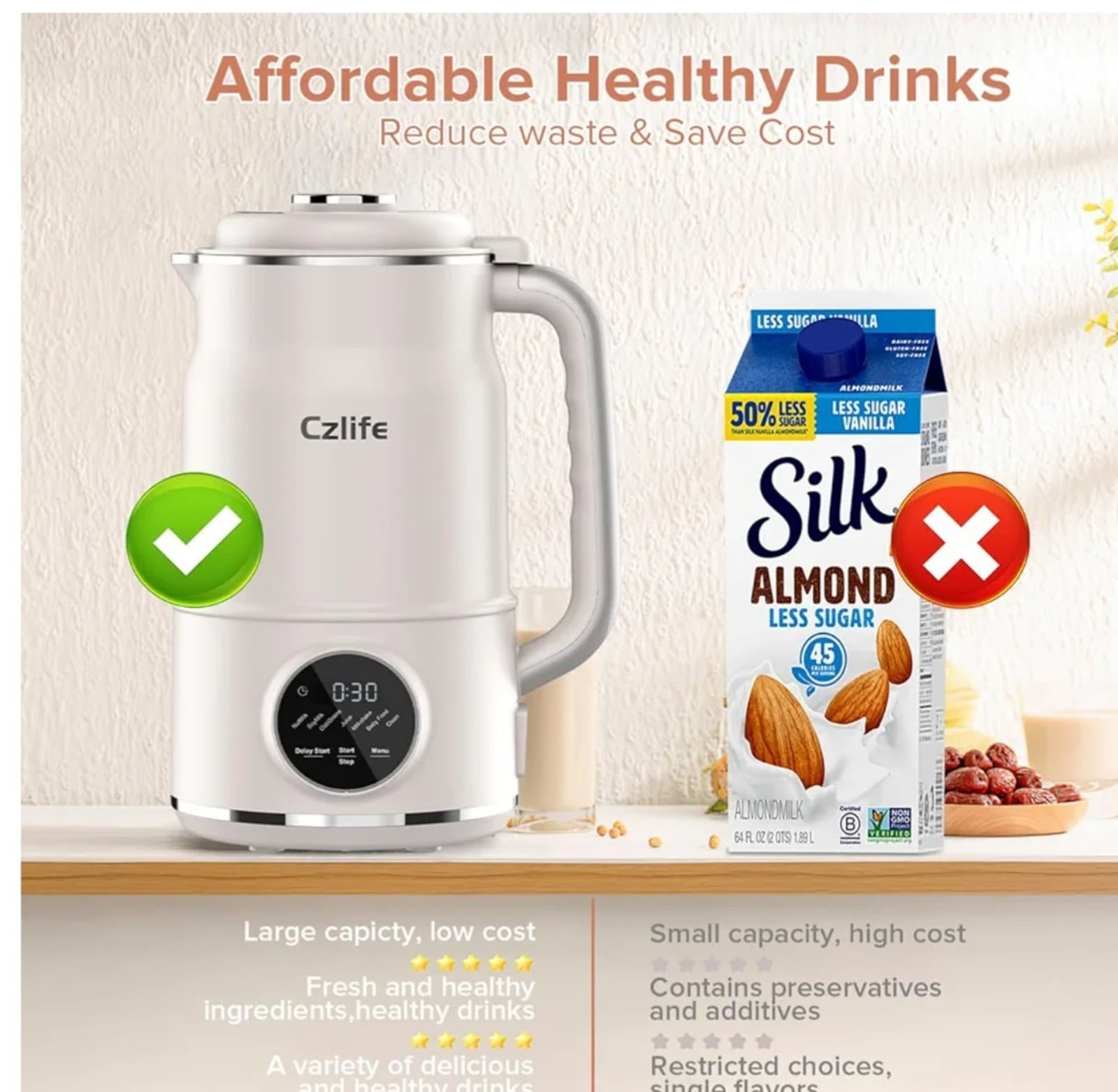 Nut Milk Maker, 50oz (1.5L) Automatic Soy Milk Maker Oat Milk, Nutmilk, Juice, M - Thumbnail 4