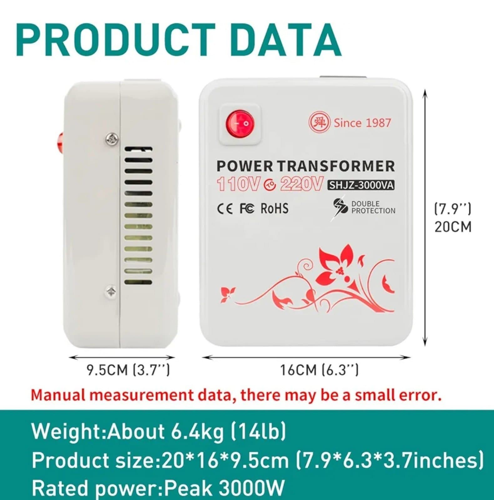 Step Up Voltage 110v to 220v Converter Heavy Duty Voltage Transformer with Temp - Thumbnail 5