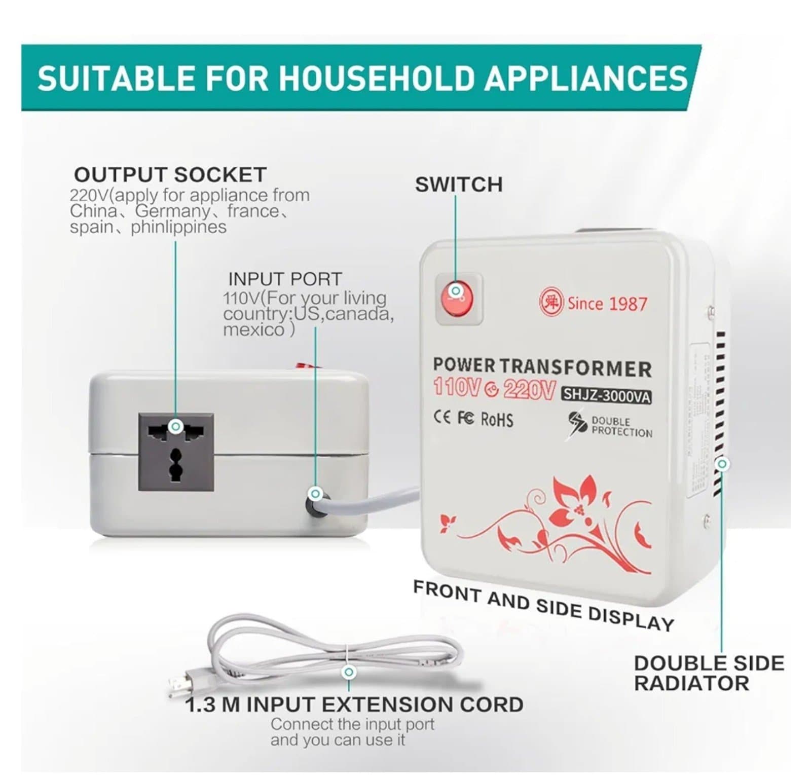 Step Up Voltage 110v to 220v Converter Heavy Duty Voltage Transformer with Temp - Thumbnail 3