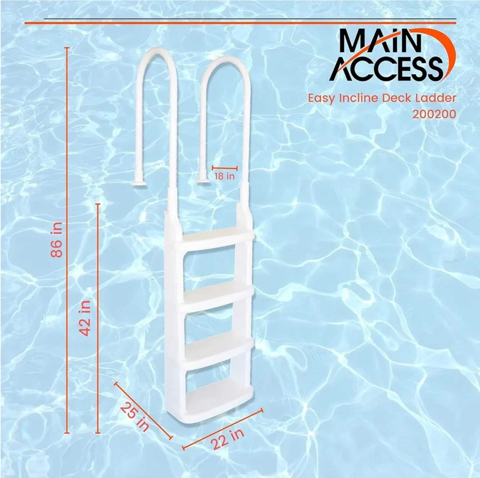 Main Access Easy Incline White Pool Deck Ladder for 48 to 54 Inch Above Ground P - Thumbnail 7