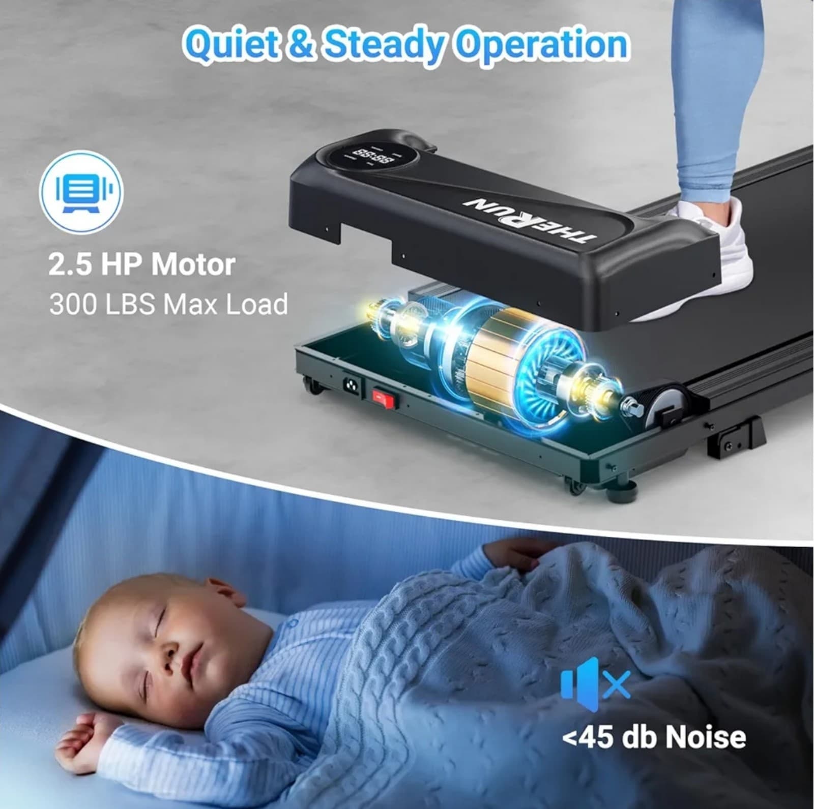 THERUN Walking Pad Treadmill Under Desk, Portable Mini Treadmill for Home/Office - Thumbnail 4