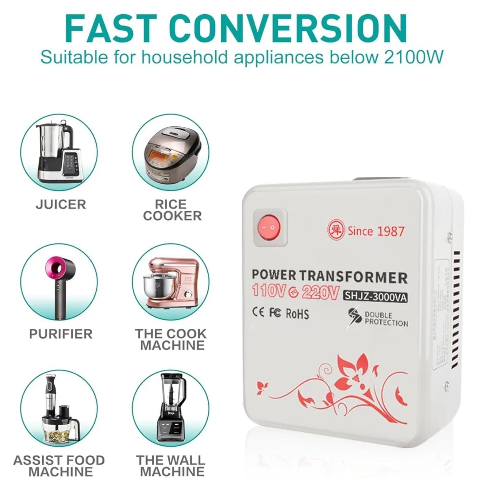 Step Up Voltage 110v to 220v Converter Heavy Duty Voltage Transformer with Temp - Thumbnail 2