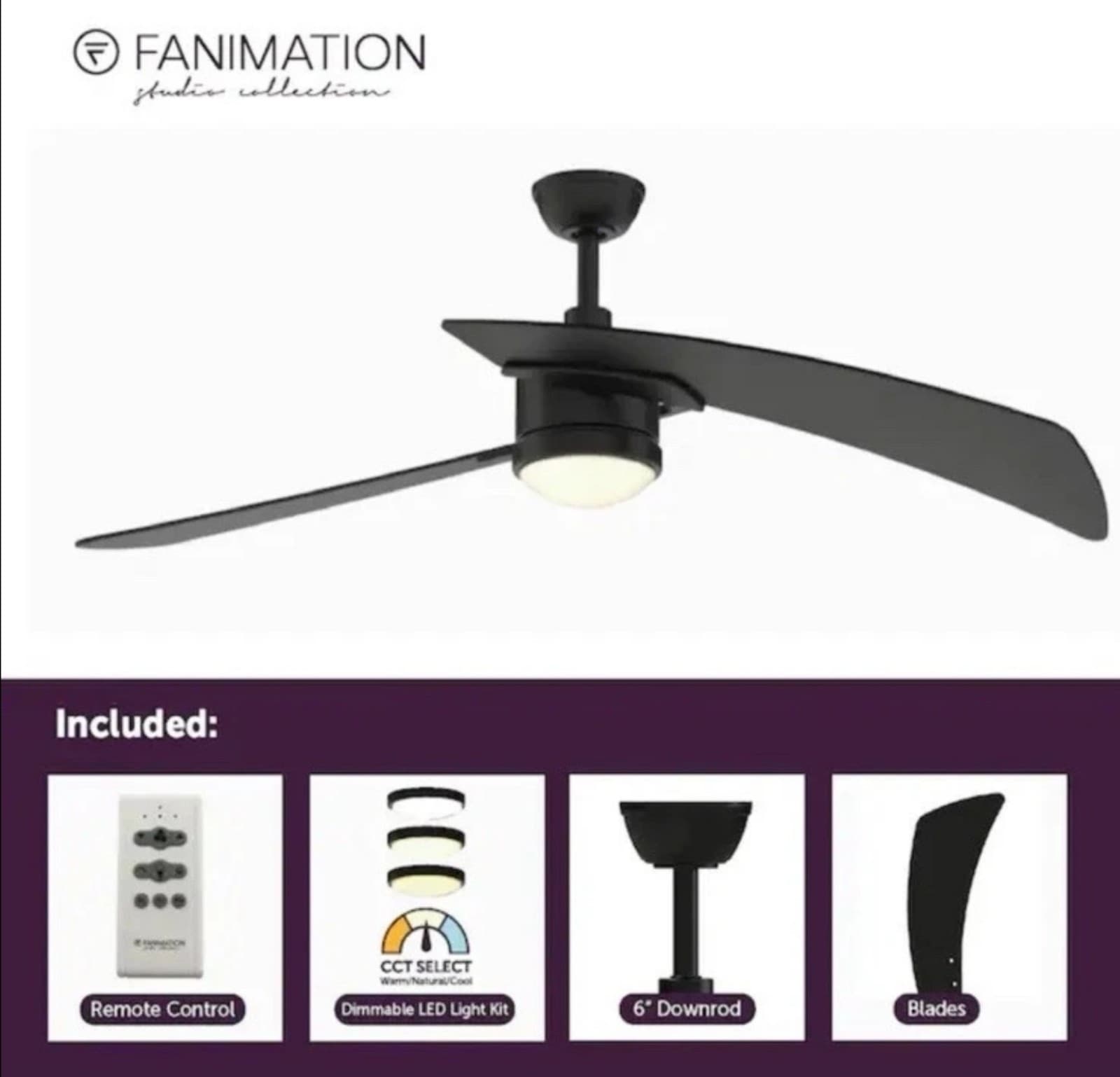 Fanimation Studio Collection Aire Duo 48-in Integrated LED Black Ceiling Fan - Thumbnail 4
