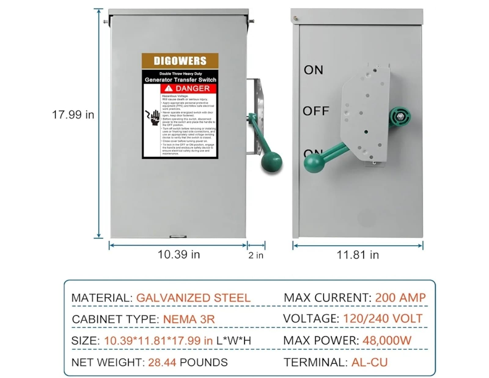 Generator Transfer Switch 200 Amp 2 Pole 4 Wires, 120/240-Volt 48000Watts - Thumbnail 6