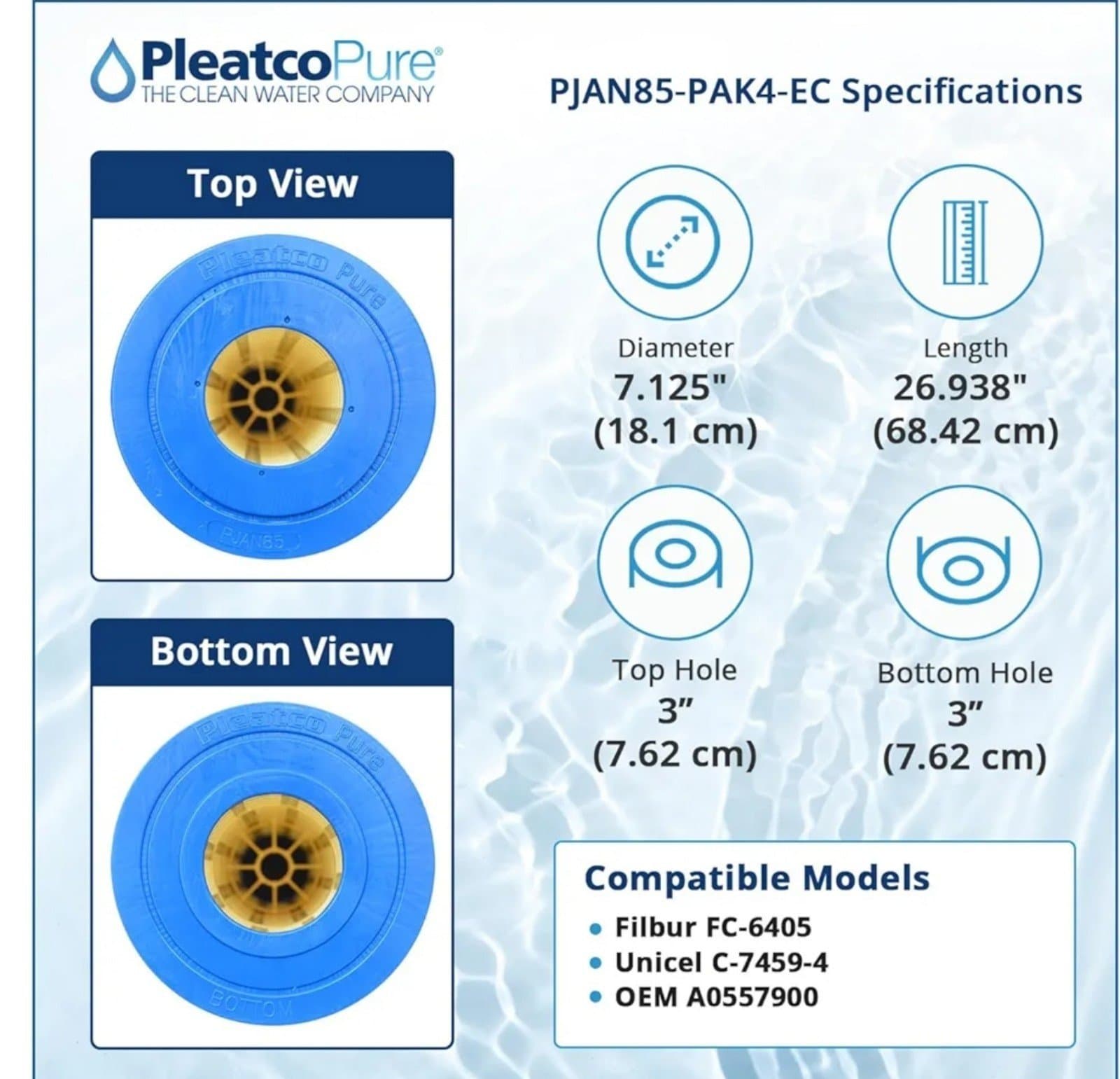 Pleatco PJAN85-PAK4-EC Pool Filter Cartridge D1004 - Thumbnail 2