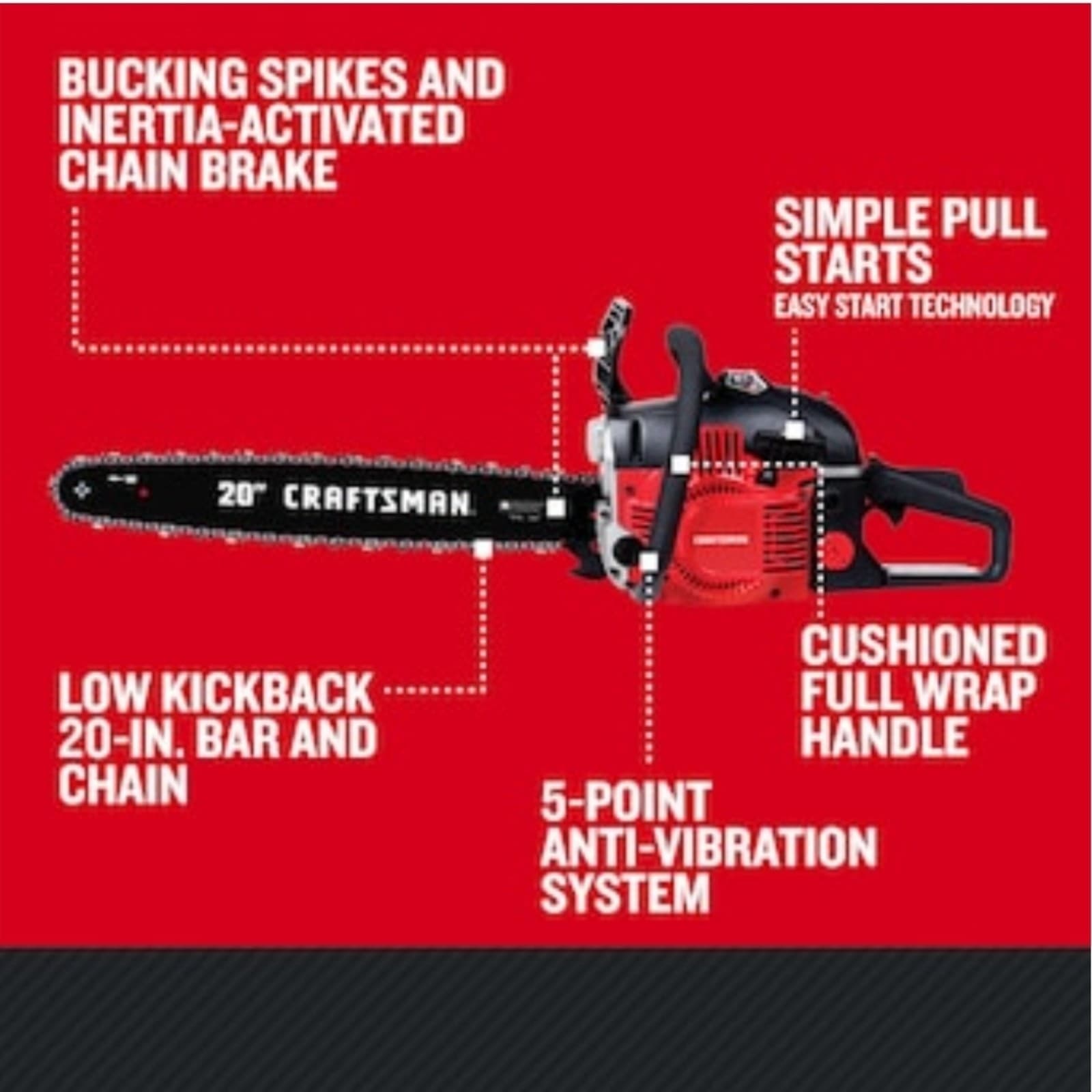 CRAFTSMAN S205 46-cc 2-cycle 20-in Gas Chainsaw - Thumbnail 3