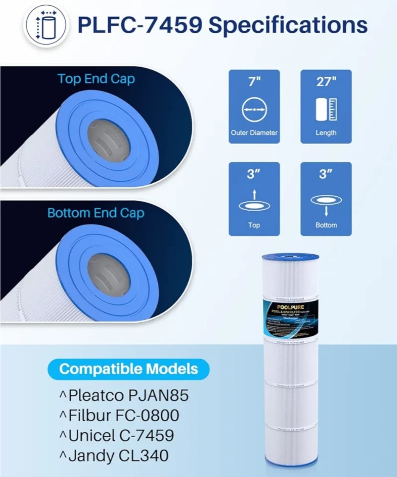 POOLPURE C-7459 Filter Replaces Jandy CL 340, PJAN85, Ultral-A8 D1004 - Thumbnail 2