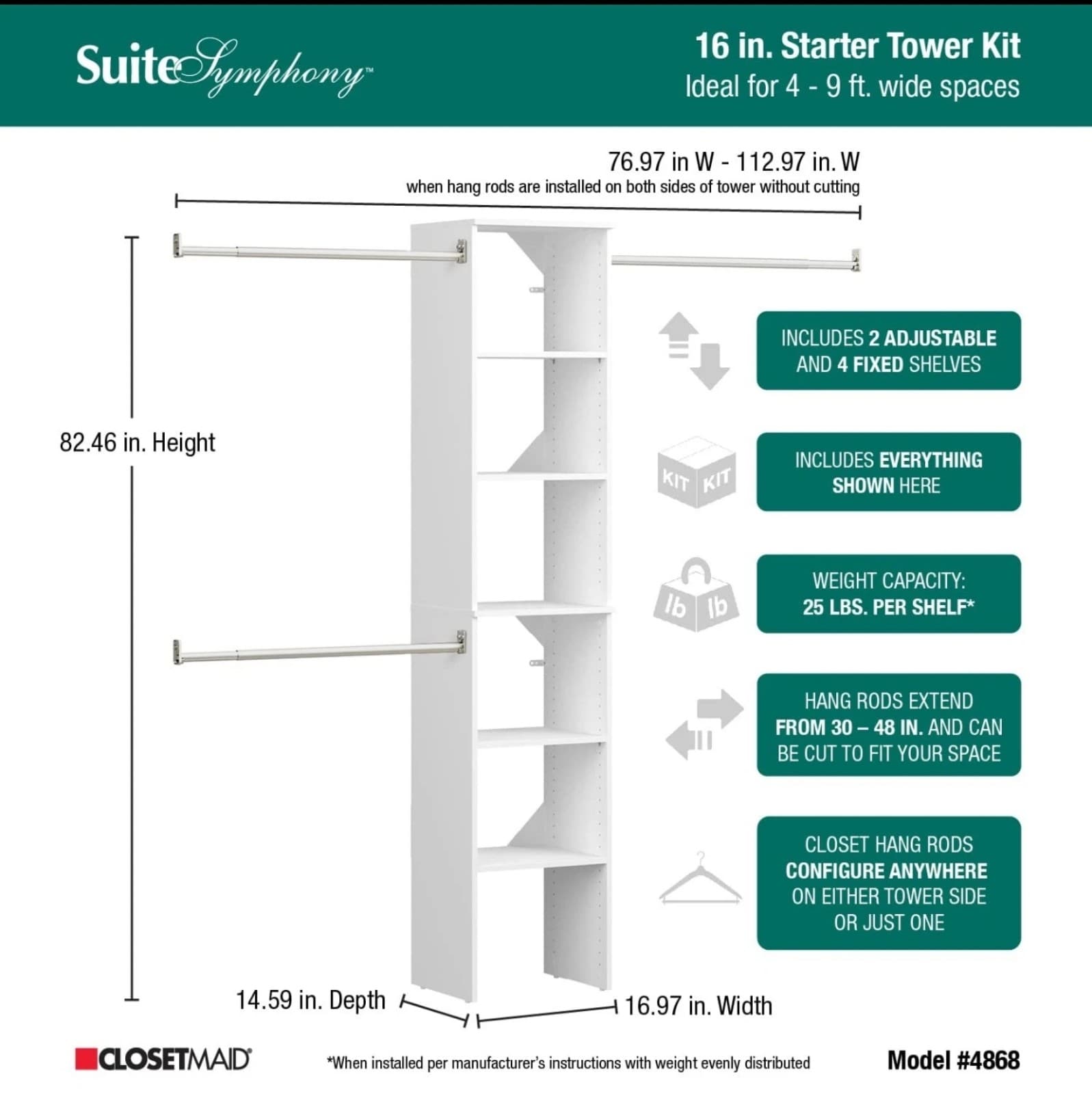 ClosetMaid SuiteSymphony 25-Inch Tower Closet Organizer with Top Shelves - Thumbnail 4