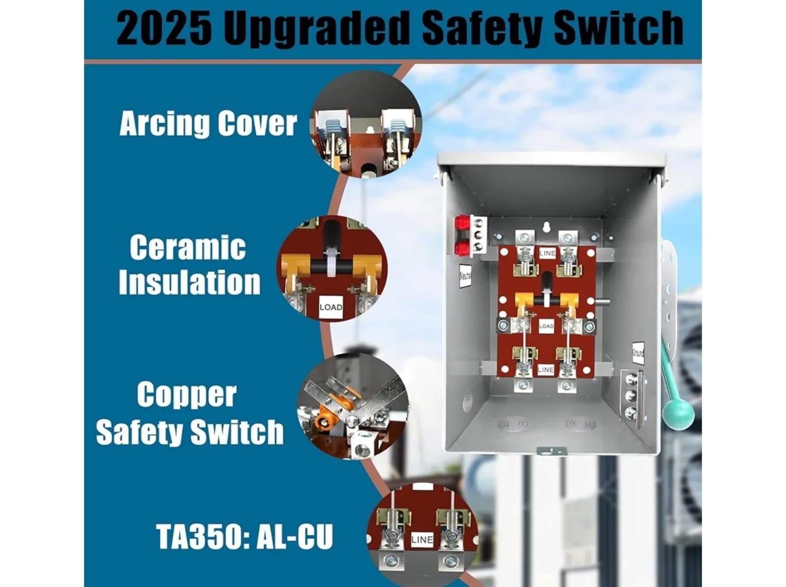 Generator Transfer Switch 200 Amp 2 Pole 4 Wires, 120/240-Volt 48000Watts - Thumbnail 4
