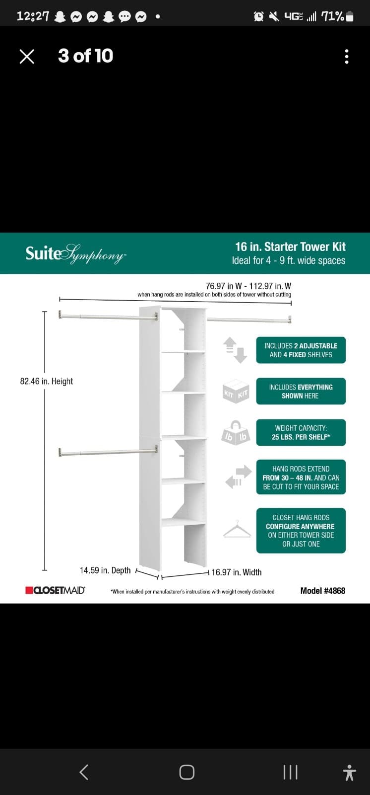 ClosetMaid SuiteSymphony 25-Inch Tower Closet Organizer with Top Shelves - Thumbnail 3