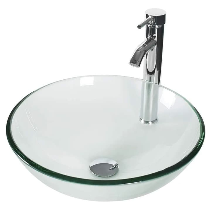 Bathroom Sink Modern Clear Round Tempered Glass Basin - Image 1