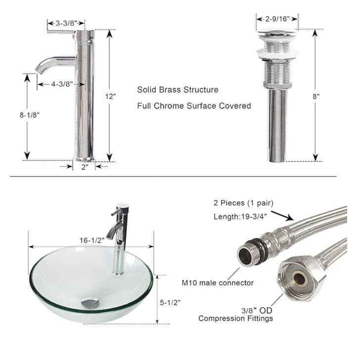 Bathroom Sink Modern Clear Round Tempered Glass Basin - Thumbnail 4